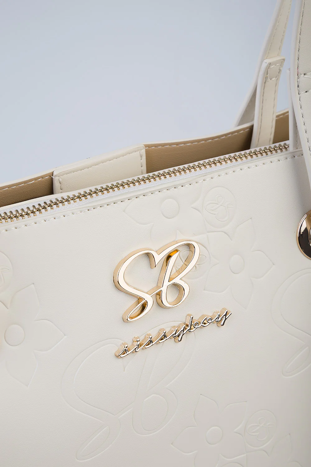Debossed Print Hayley Handbag Tote - Cream - Image 3