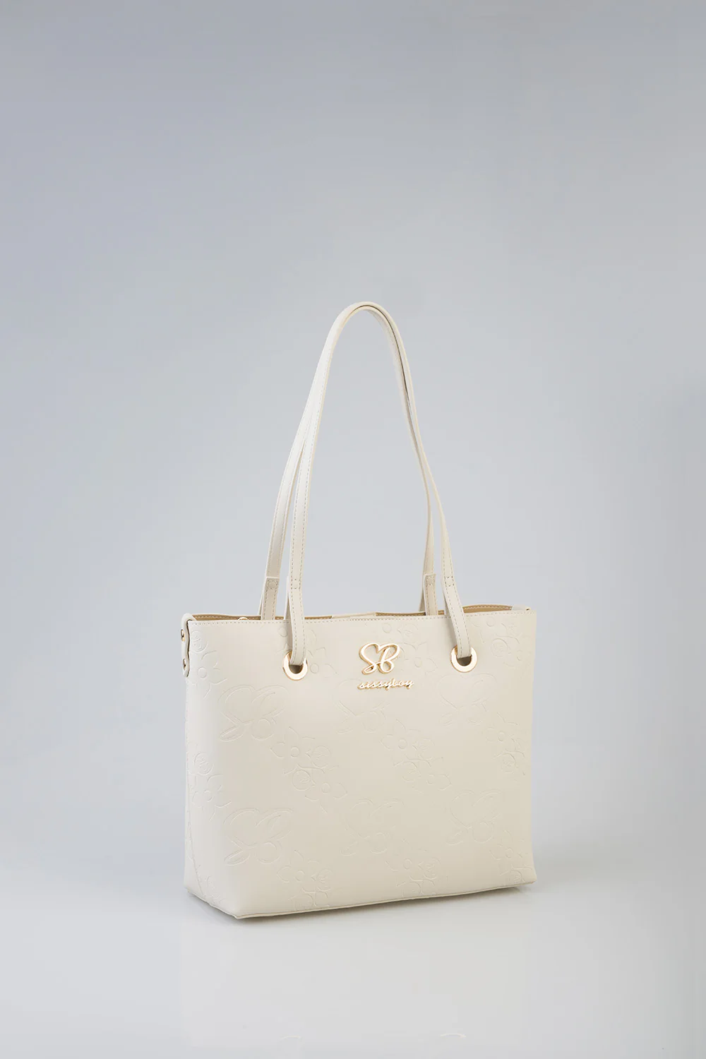 Debossed Print Hayley Handbag Tote - Cream - Image 5