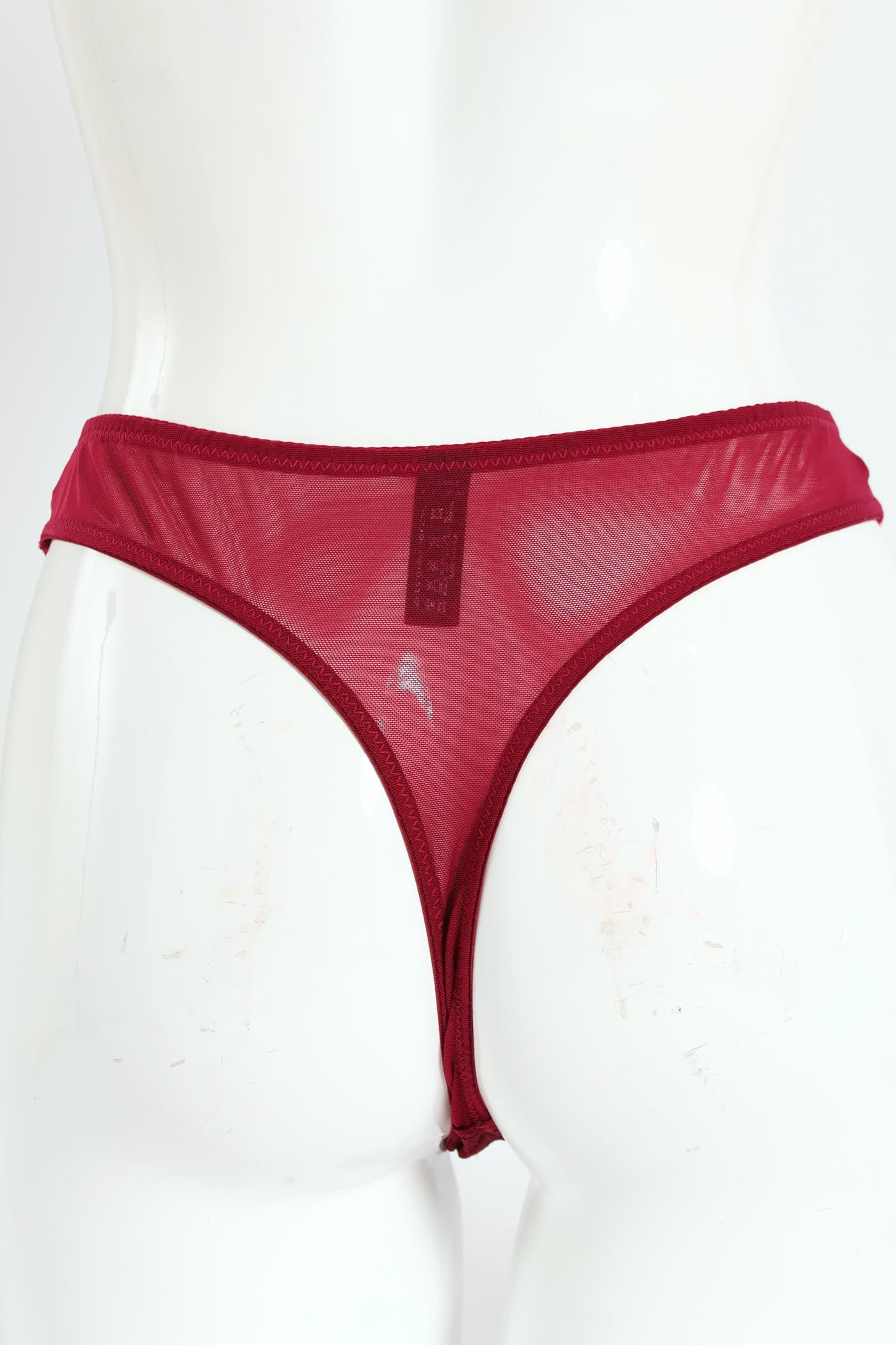 Heart Lace & Mesh Thong Panty - Wine - Image 2