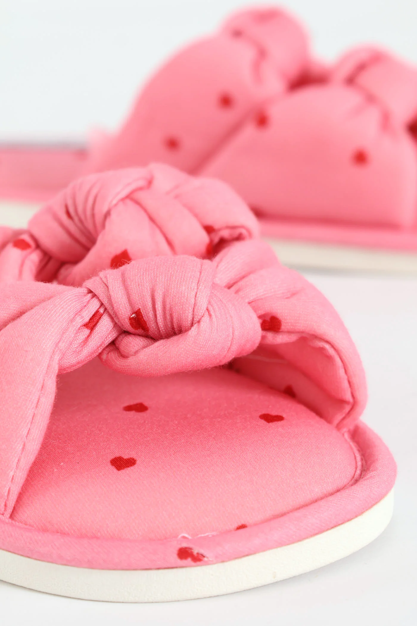 Heart Print Knotted Mule Slipper - Pink - Image 2