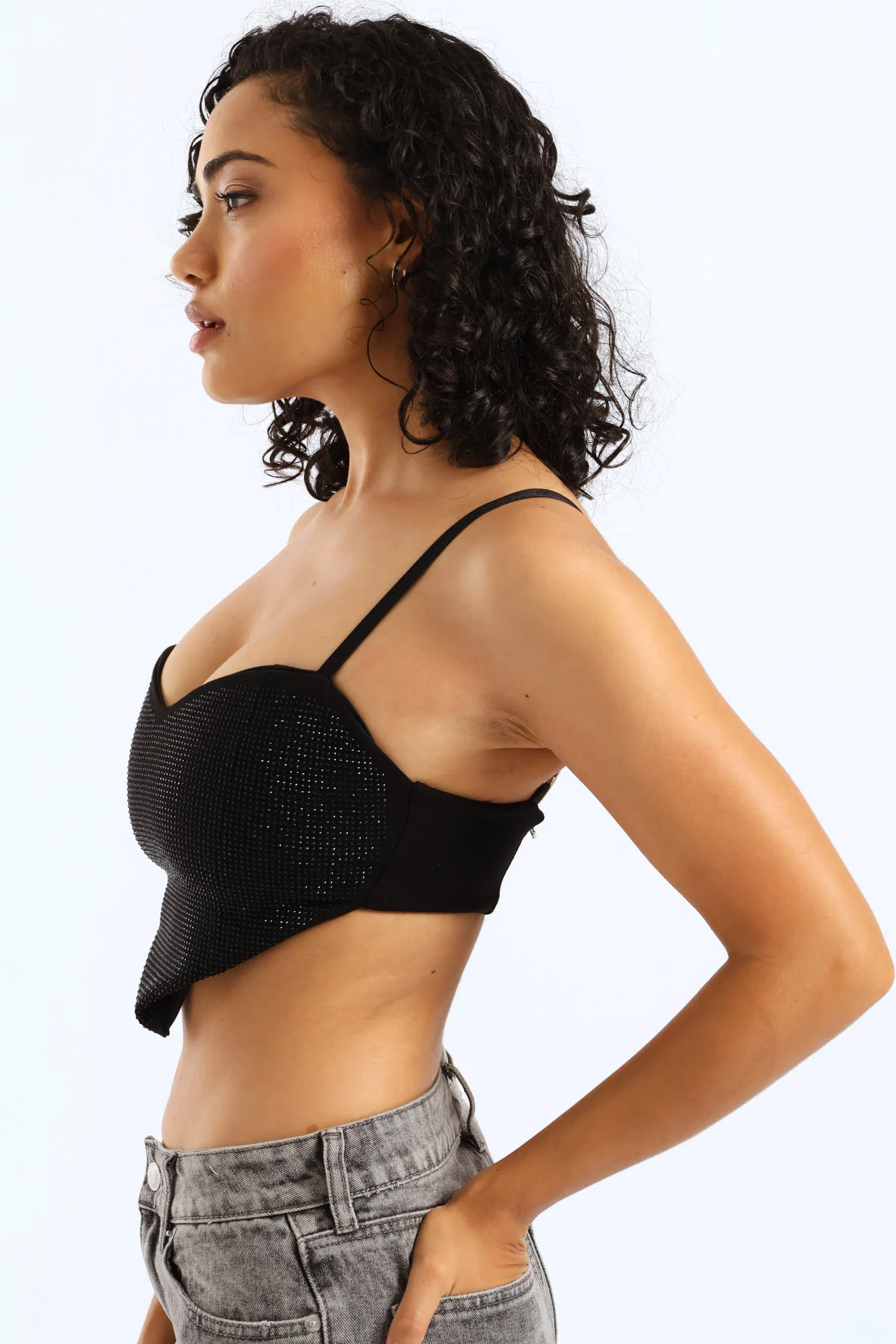 Heart Rhinestone Cropped Cami - Black - Image 3