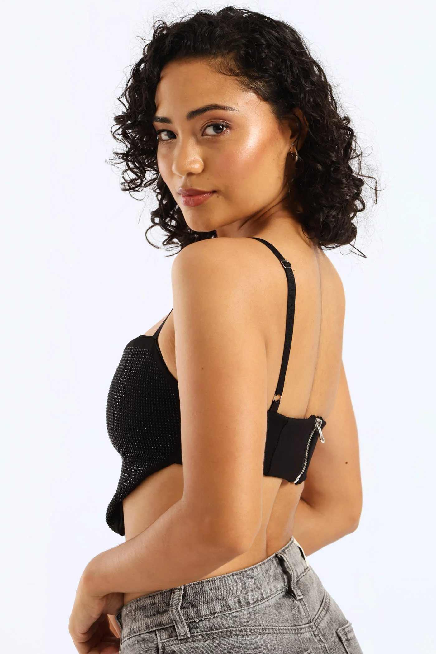 Heart Rhinestone Cropped Cami - Black - Image 4