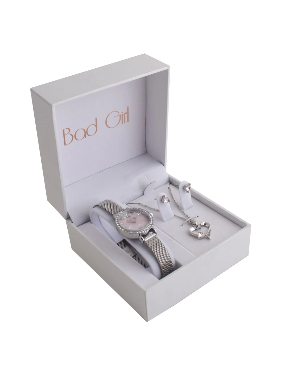 Hearts Mesh Watch & Jewellery Set - Silver - Image 4