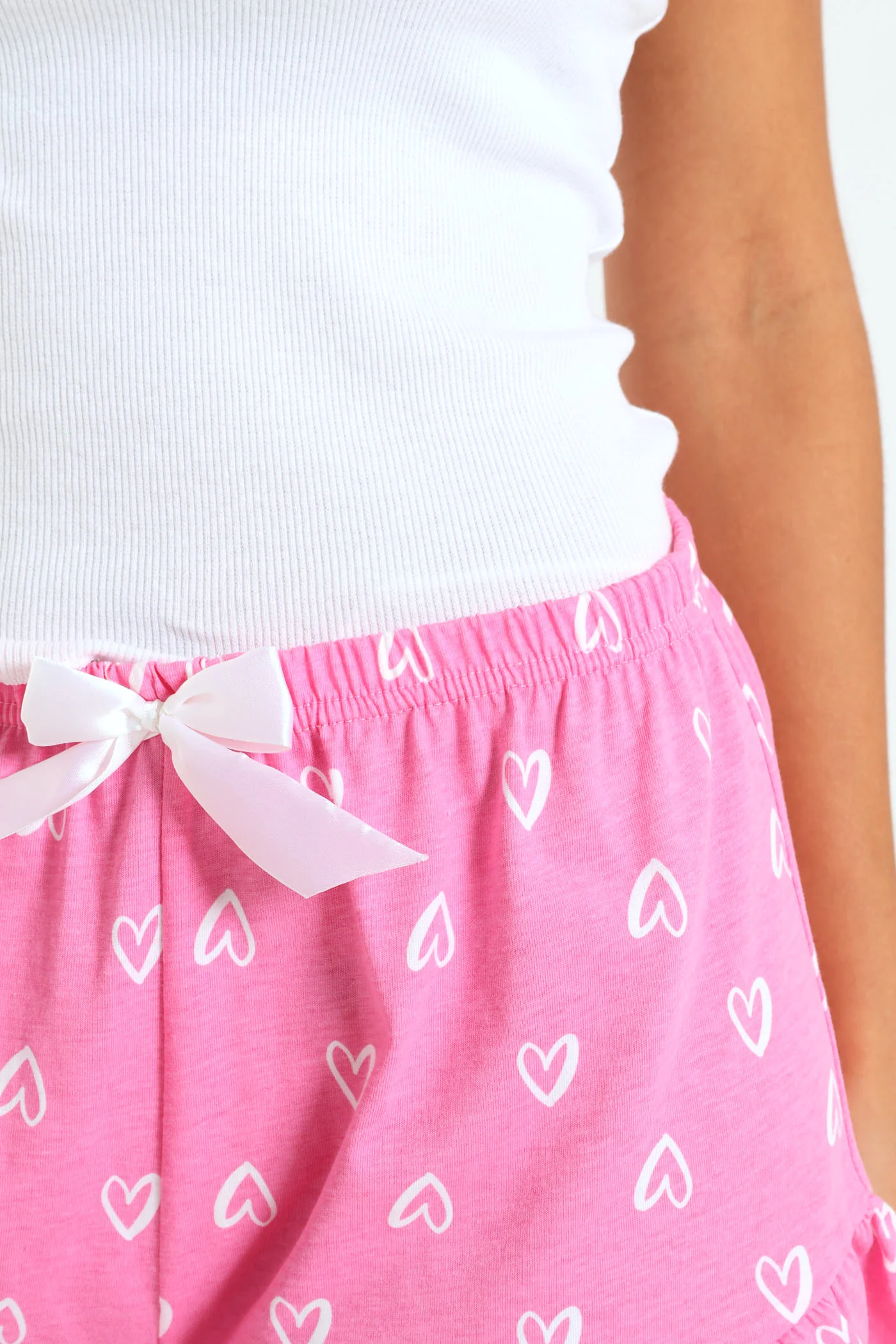 Hearts Rib & Knit Short Set - White/Pink - Image 4