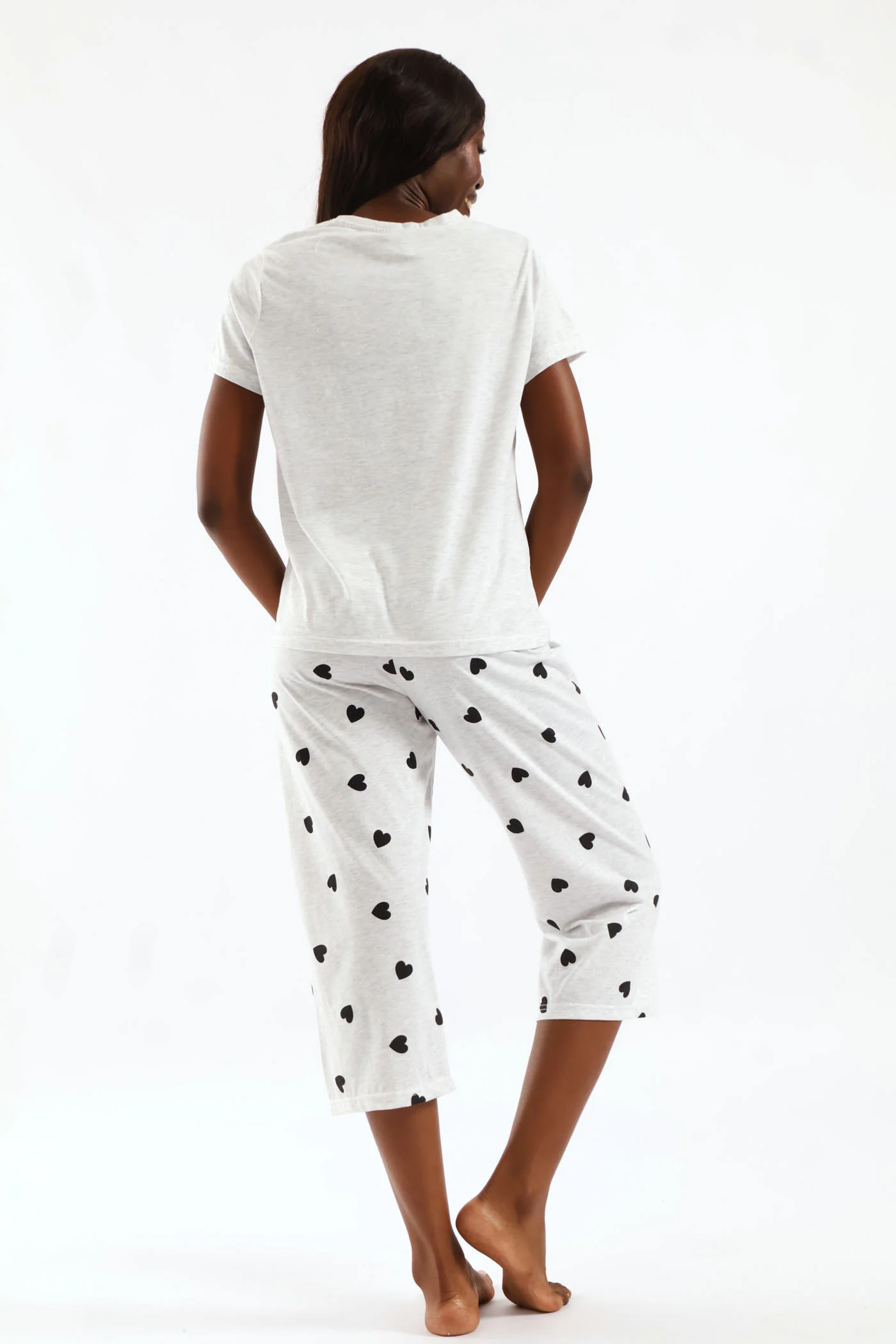 Hearts Short Sleeve & Capri Knit Sleep Set - Grey Melange - Image 5