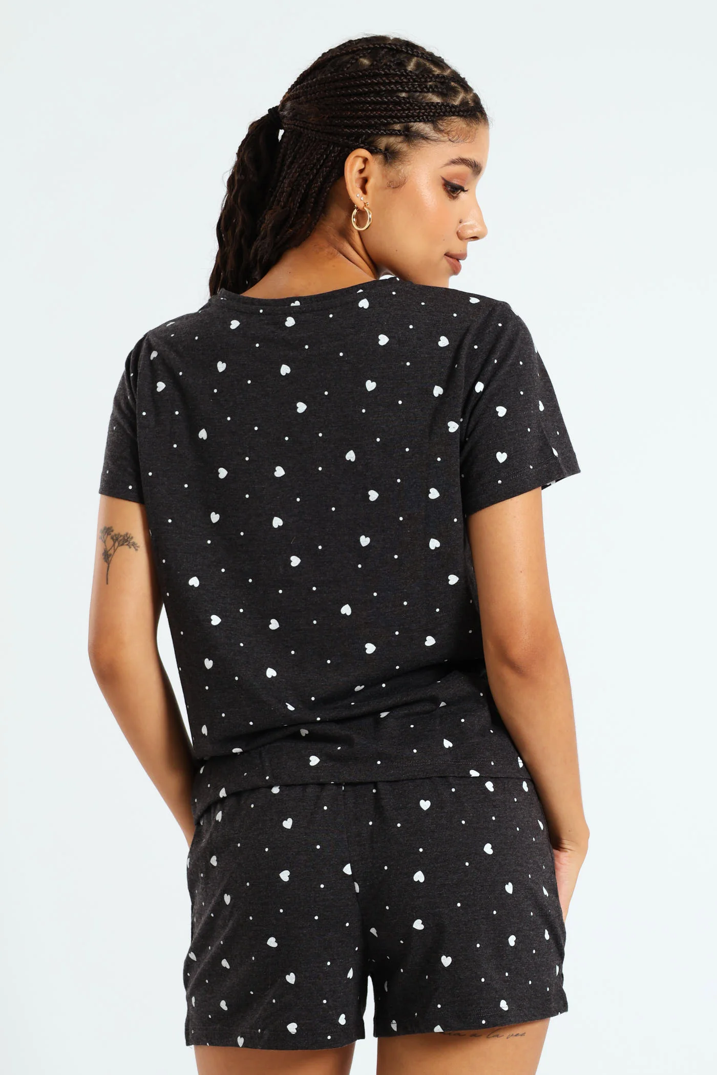 Hearts Tee & Short Knit Set - Charcoal Melange - Image 2