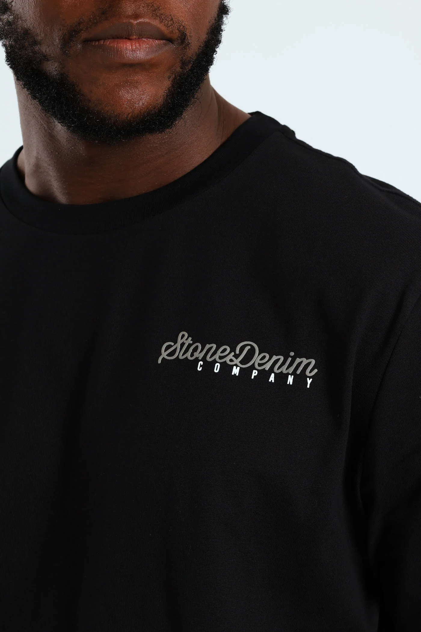 Heavyweight Stone Denim Co. Lhs Chest Print Tee - Black - Image 2