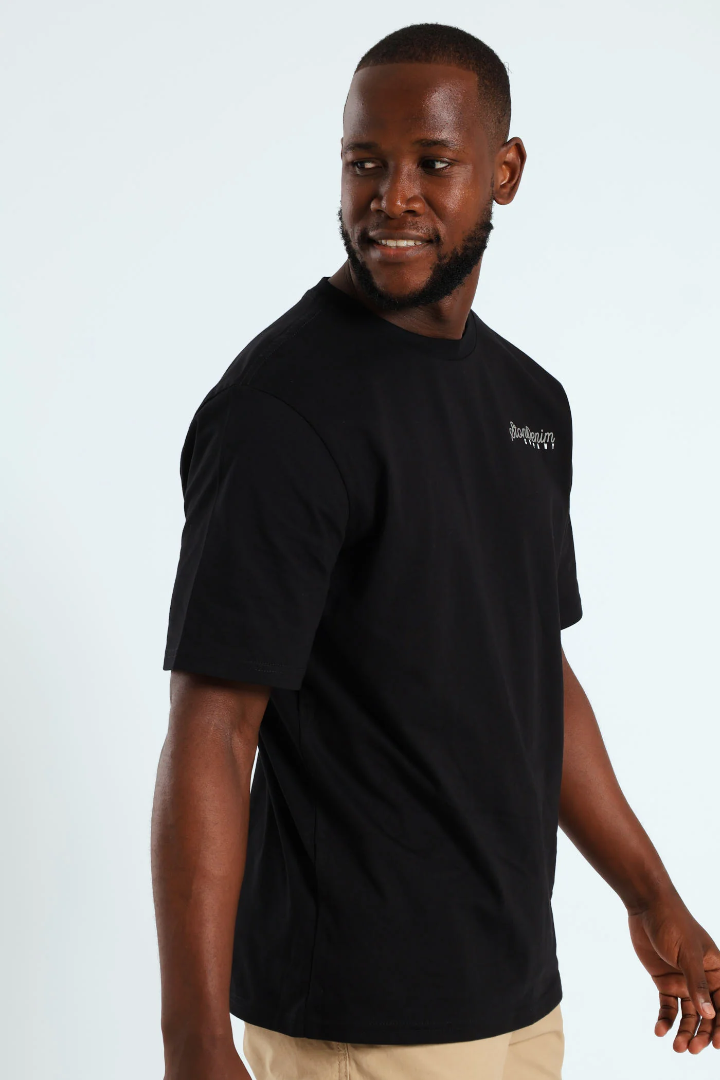 Heavyweight Stone Denim Co. Lhs Chest Print Tee - Black - Image 3