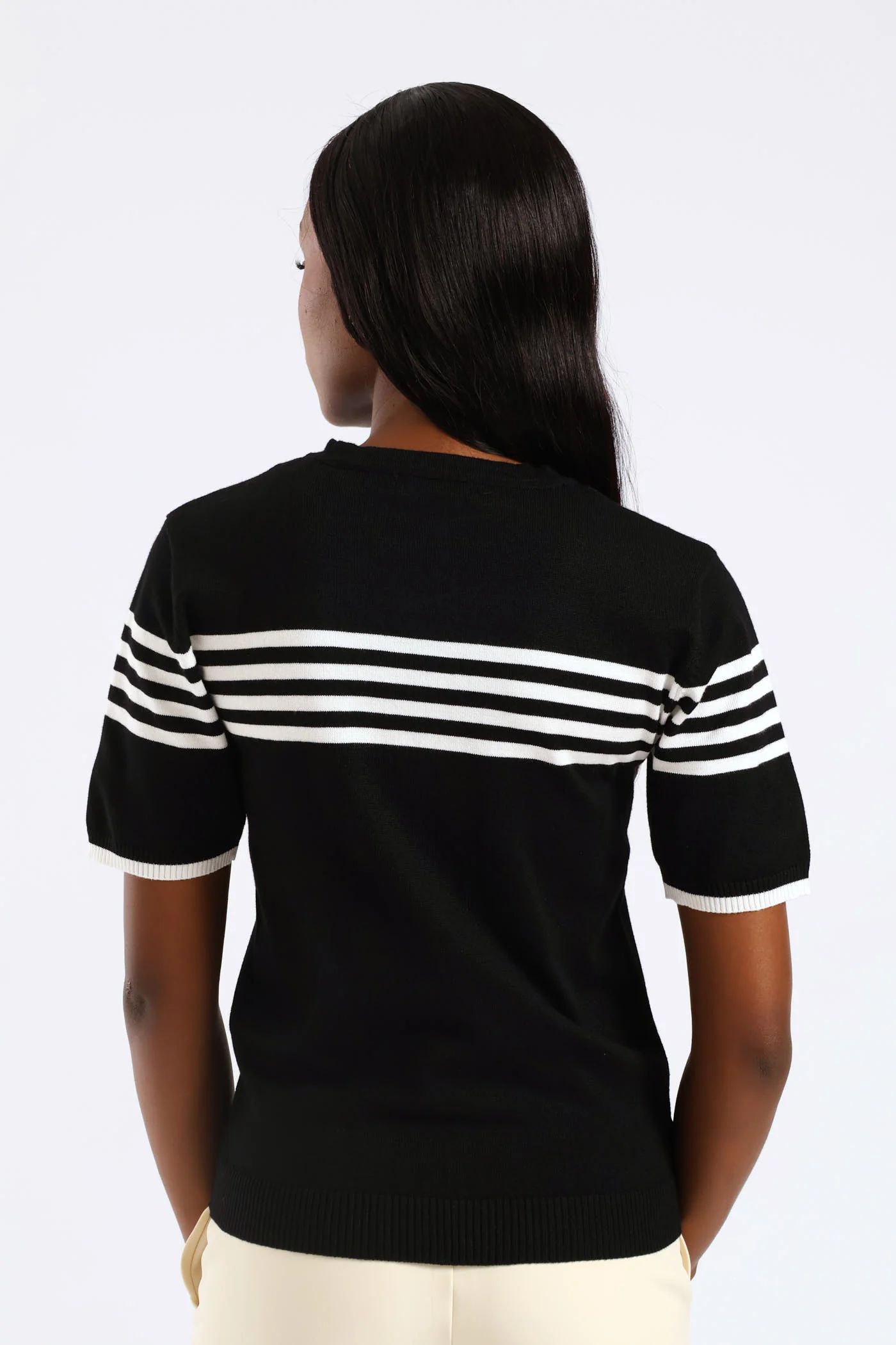 Hi Neck Centre Striped Pullover - Black - Image 3