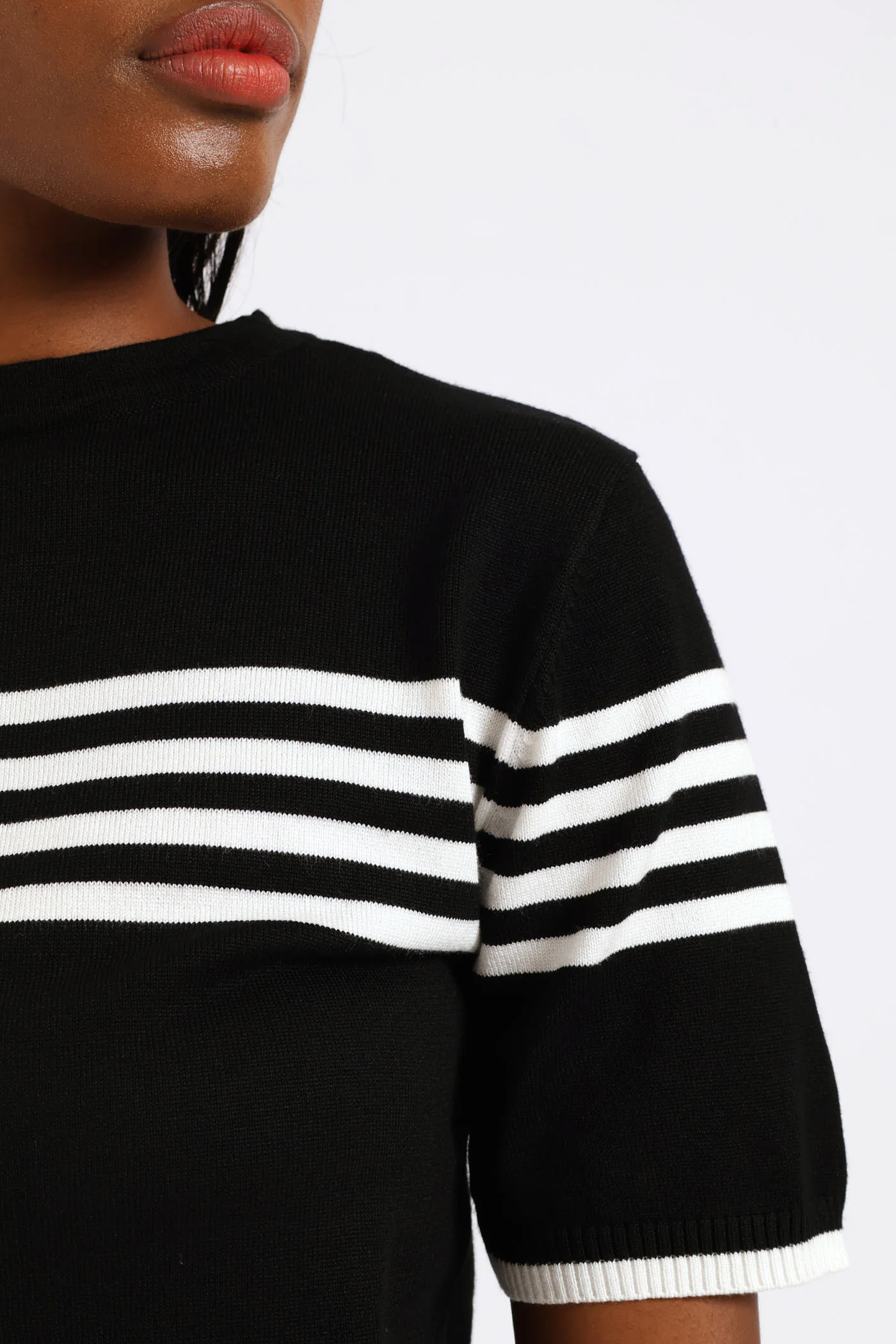 Hi Neck Centre Striped Pullover - Black - Image 4