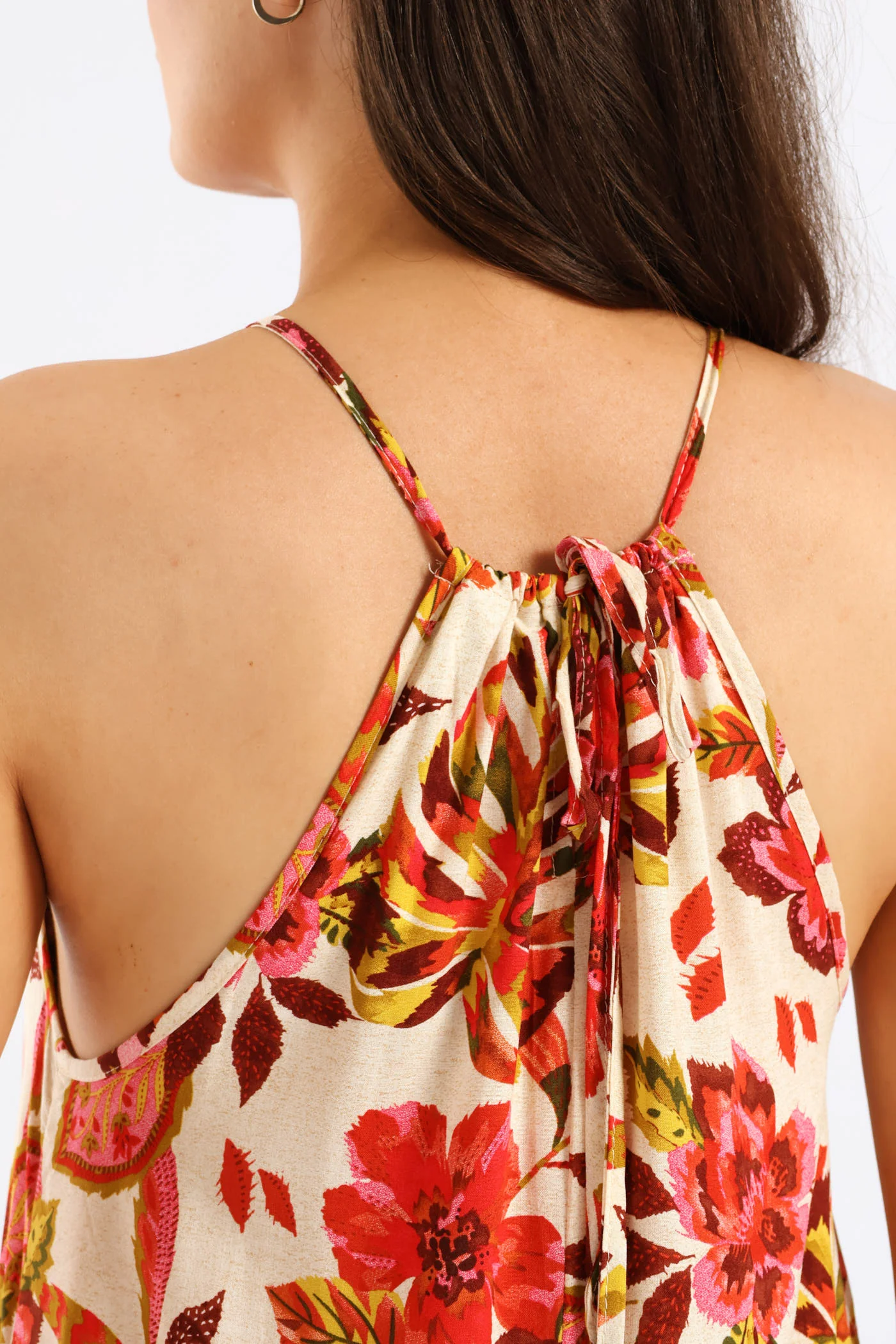 Hi-Neck Drawstring Back Tie Maxi Dress - Multi - Image 2