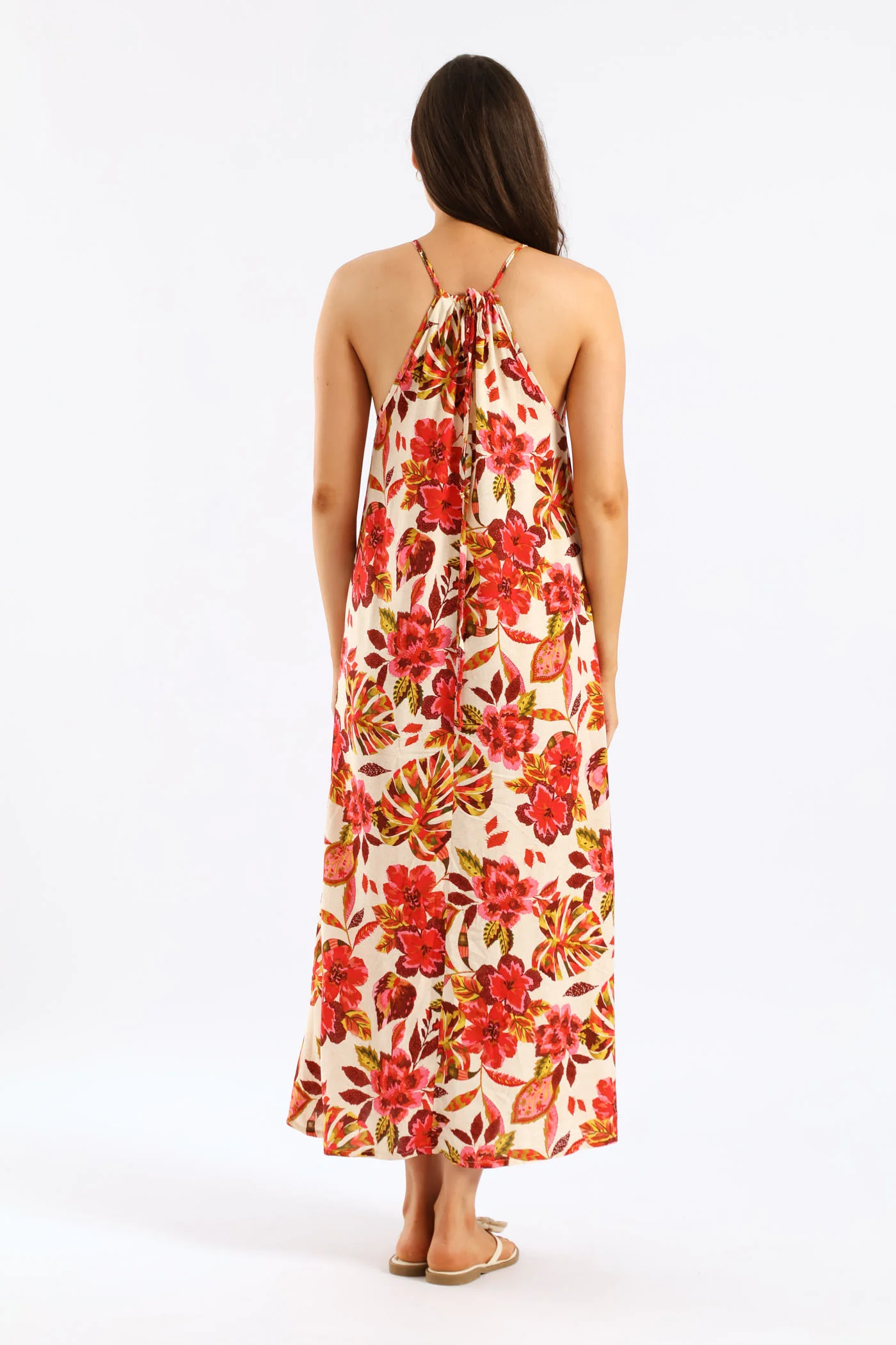 Hi-Neck Drawstring Back Tie Maxi Dress - Multi - Image 3