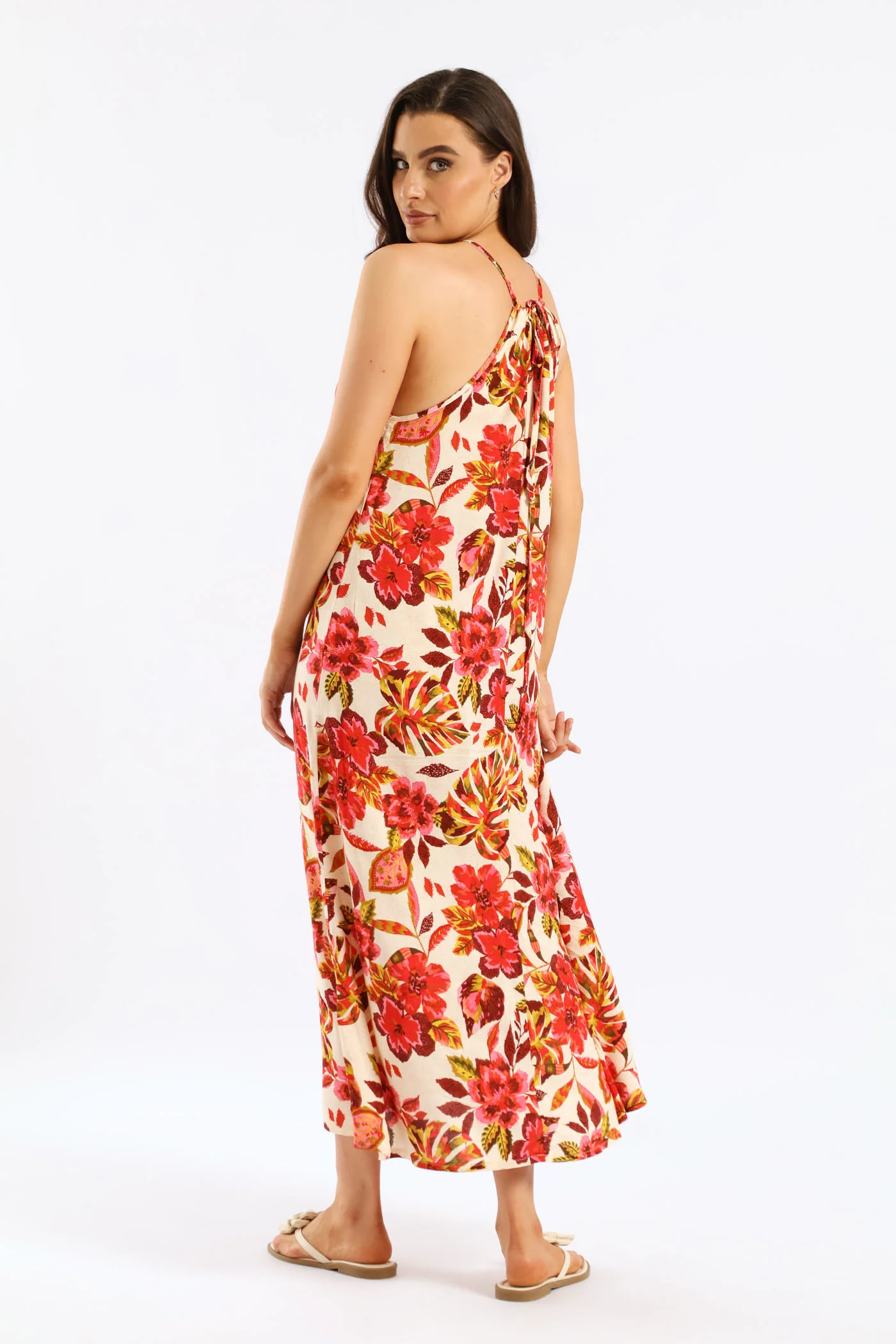 Hi-Neck Drawstring Back Tie Maxi Dress - Multi - Image 6