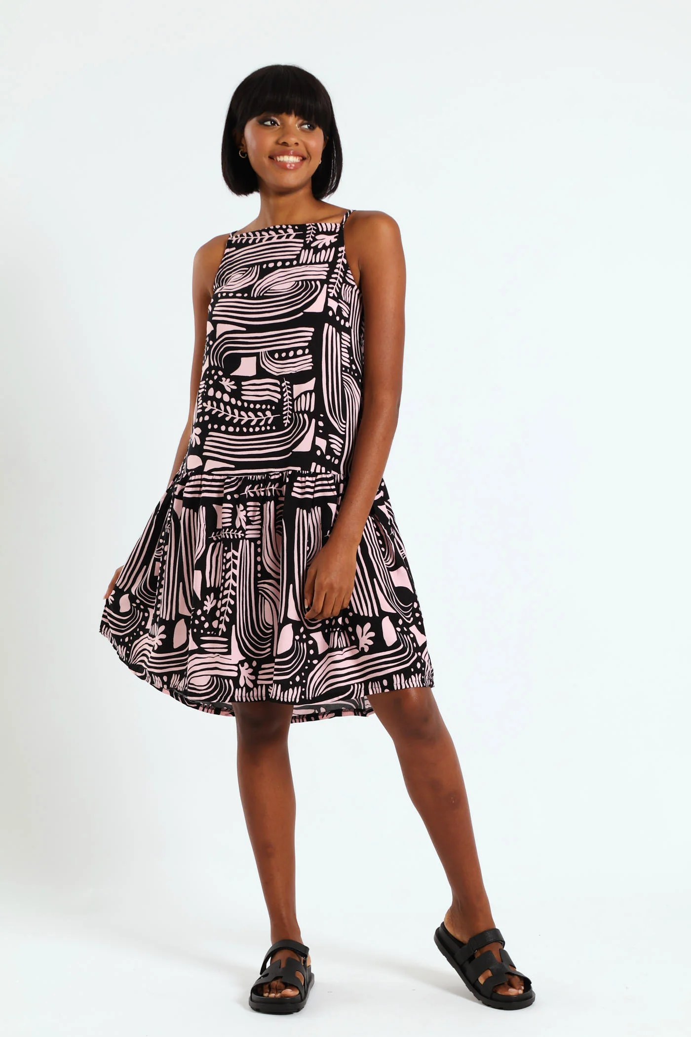 Hi-Neck Drop Waist Mini Dress - Image 5