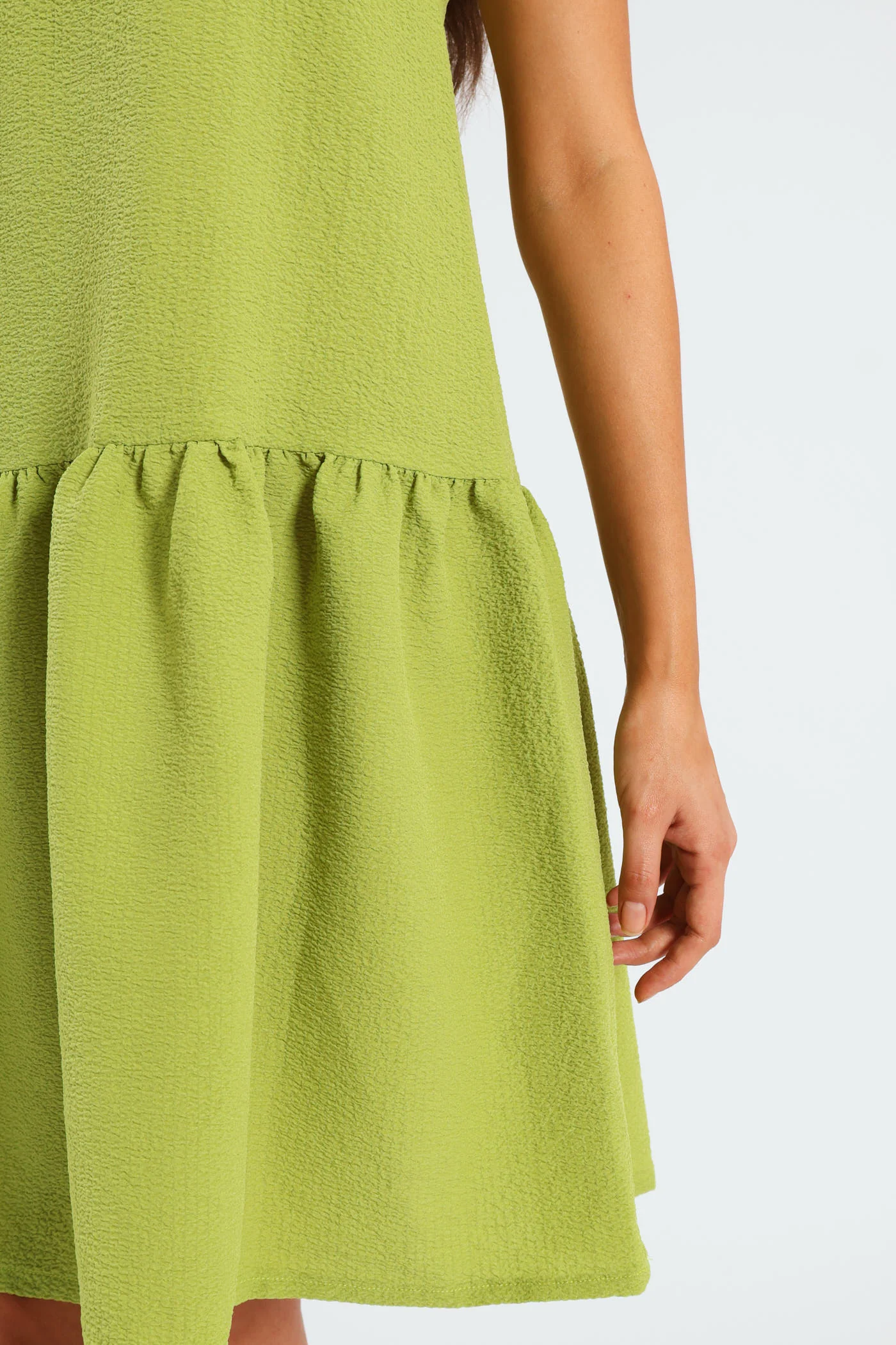 Hi-Neck Drop Waist Mini Dress - Lime - Image 2