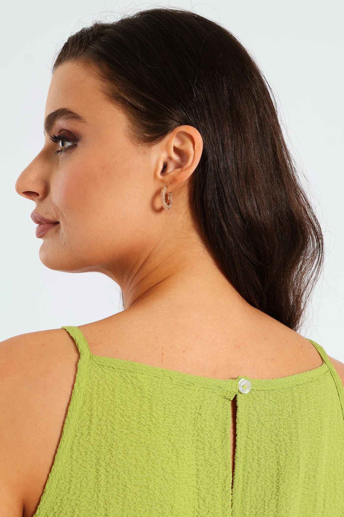 Hi-Neck Drop Waist Mini Dress - Lime - Image 3