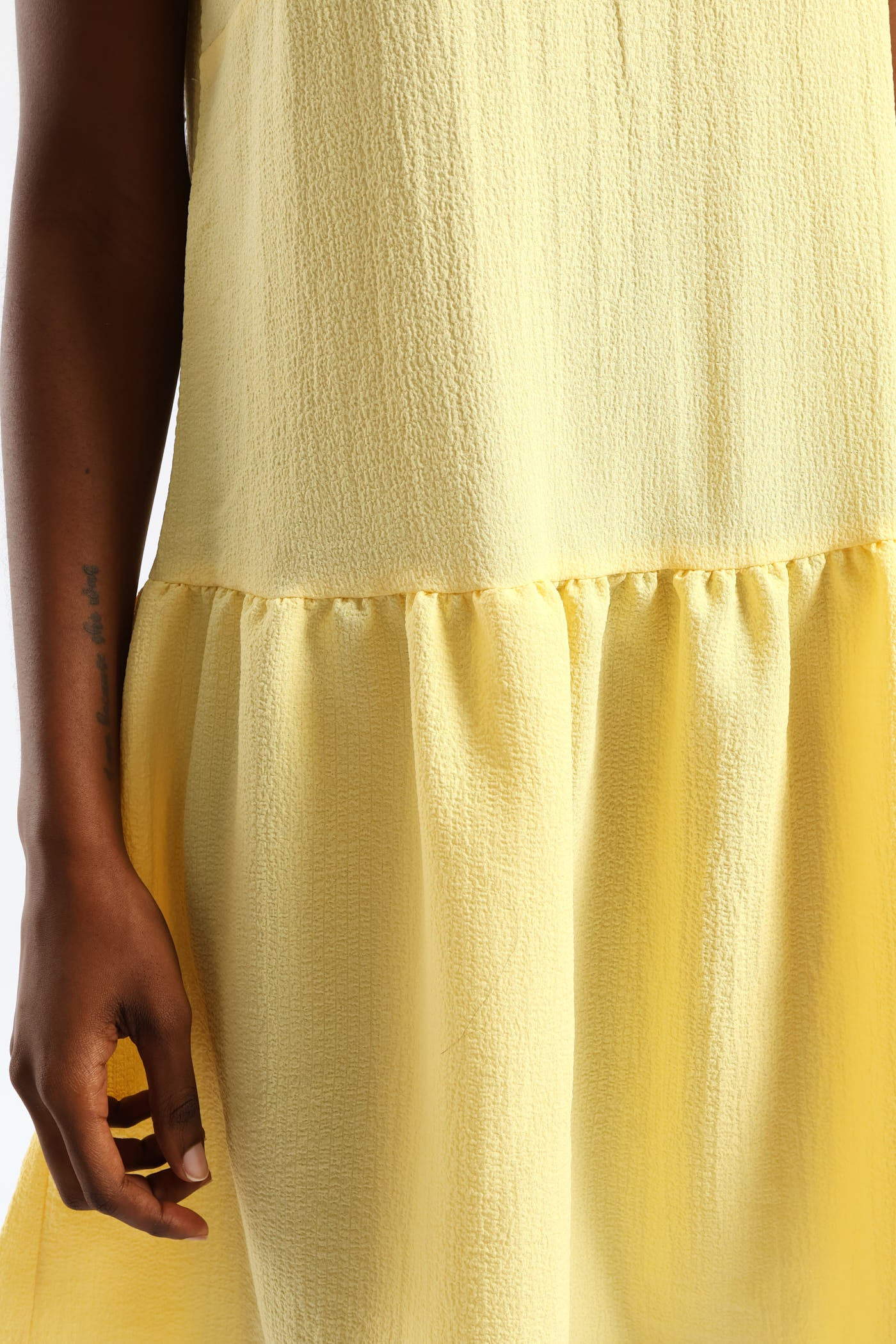 Hi-Neck Drop Waist Mini Dress - Pastel Yellow - Image 3