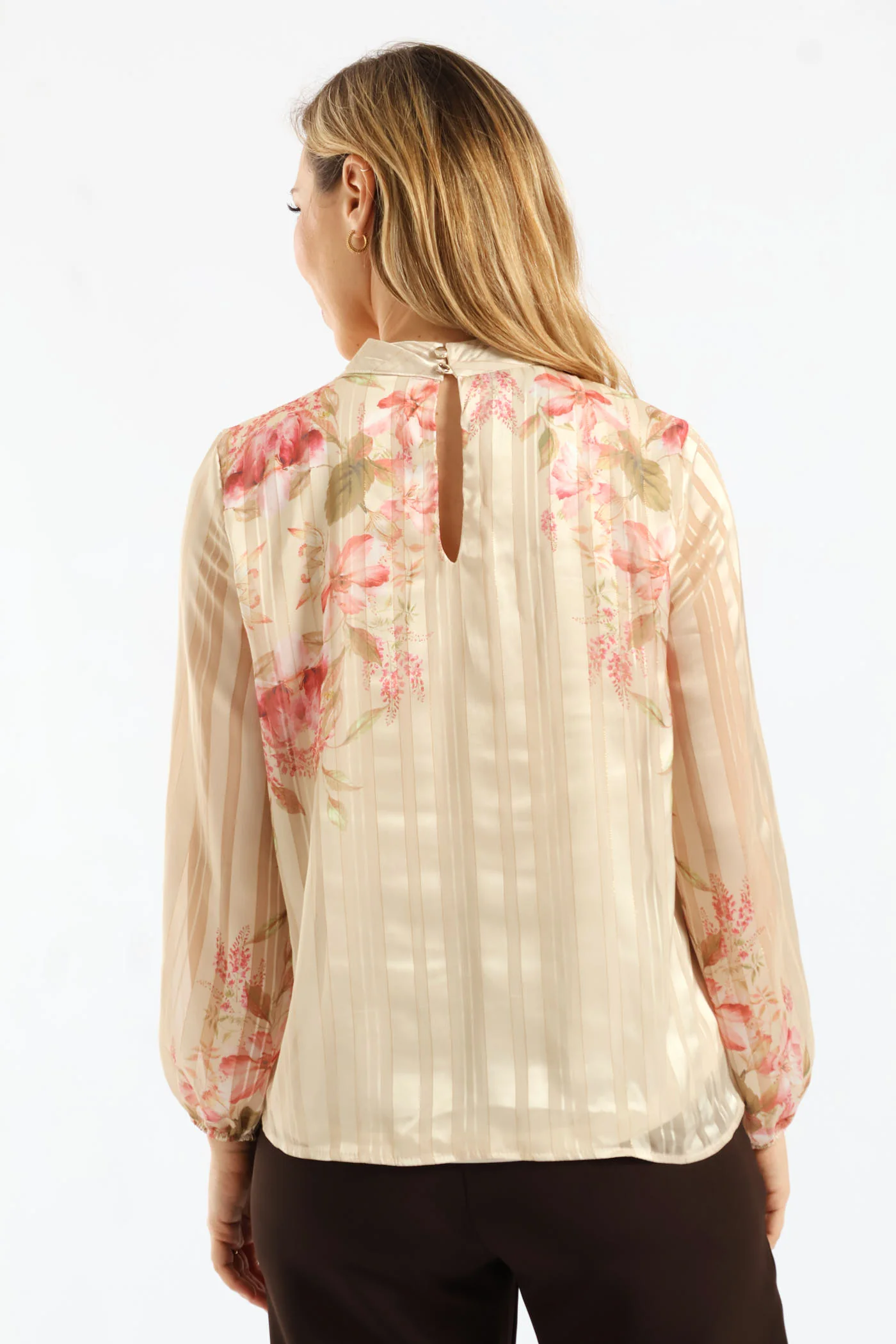 Hi Neck Floral Blouse - Cream - Image 4
