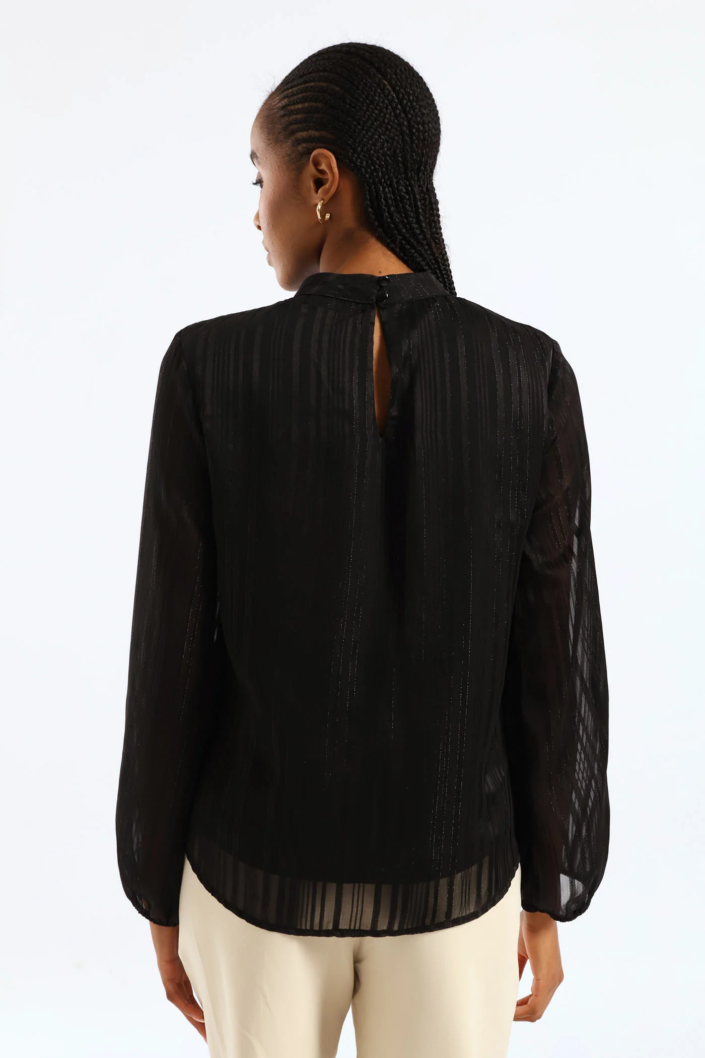 Hi Neck Keyhole Blouse - Black - Image 2