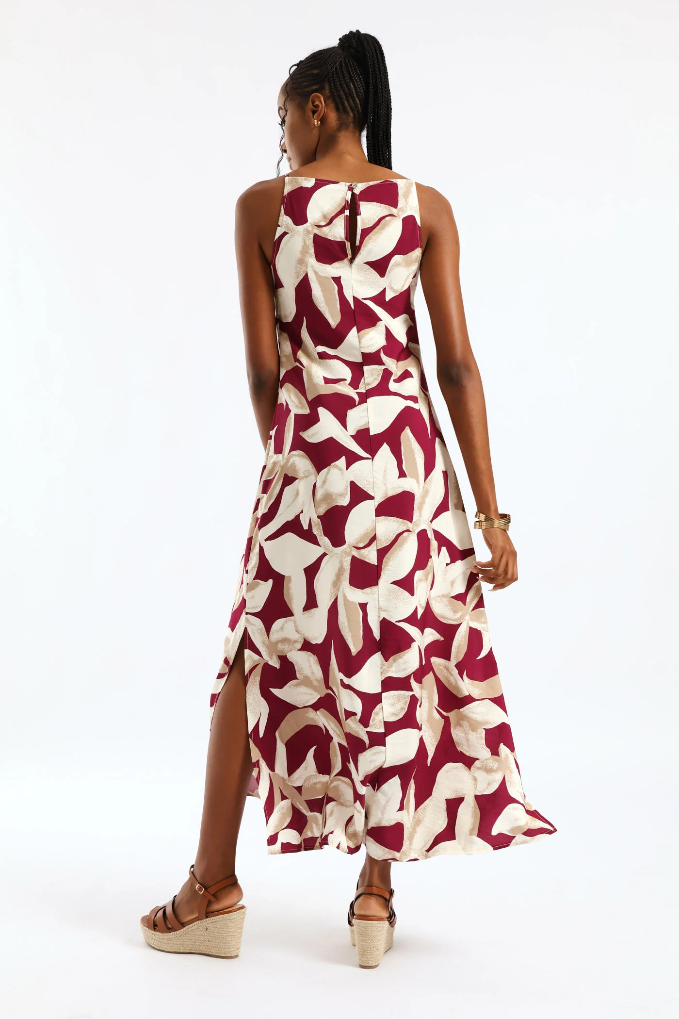 Hi-Neck Midaxi Slip Dress - Stone/Plum - Image 2