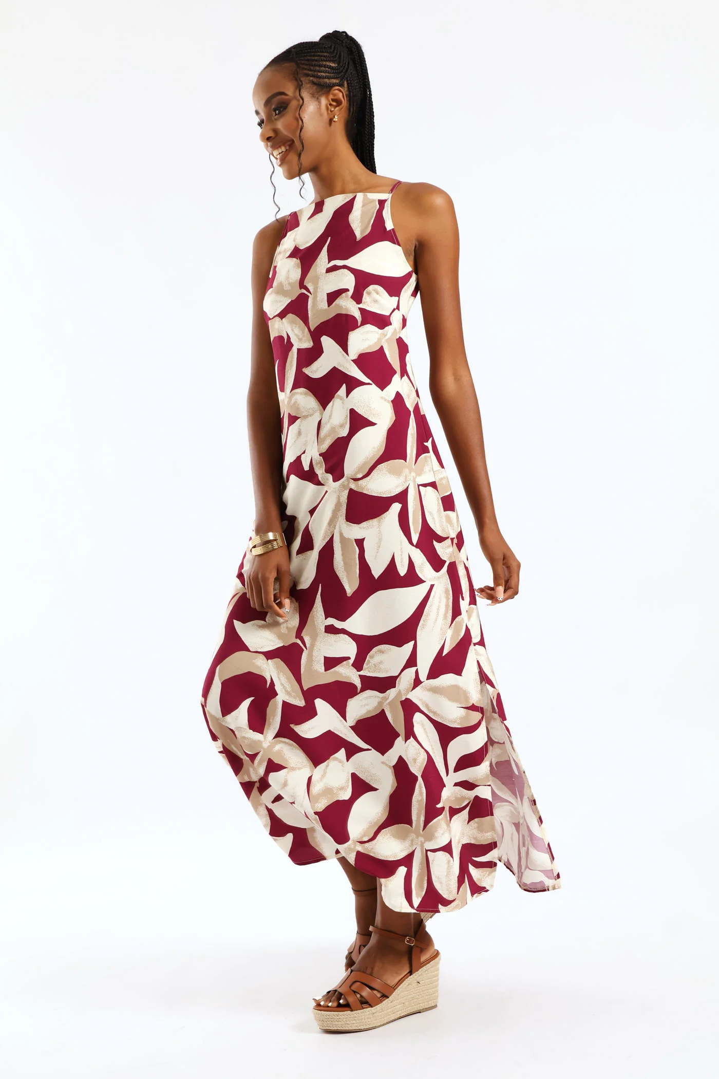 Hi-Neck Midaxi Slip Dress - Stone/Plum - Image 4