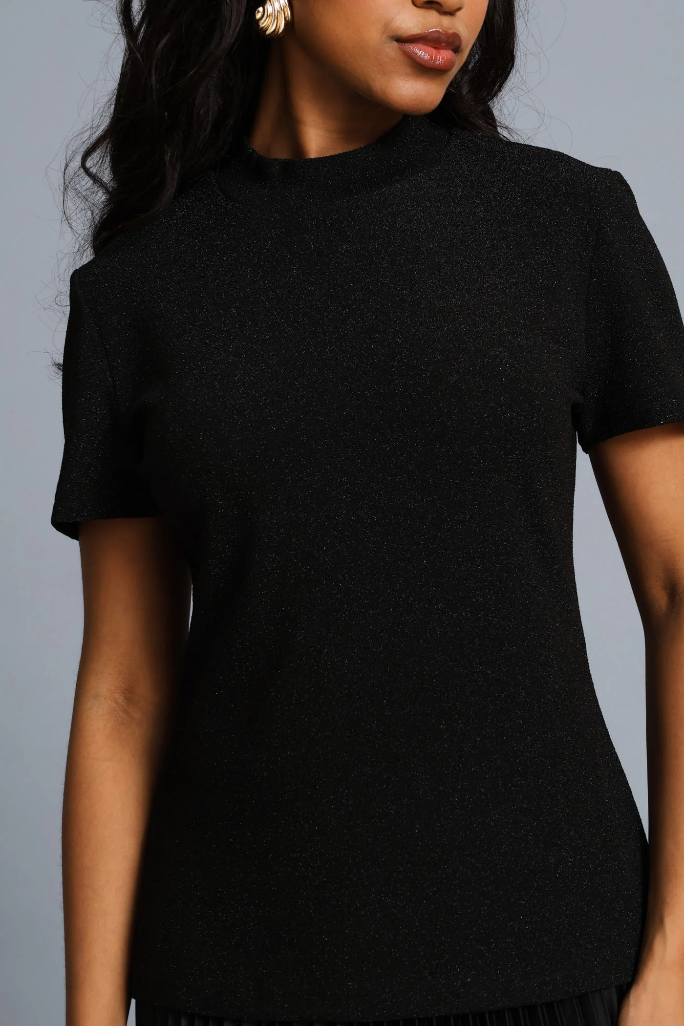High Neck Shimmer Blouse - Black - Image 2