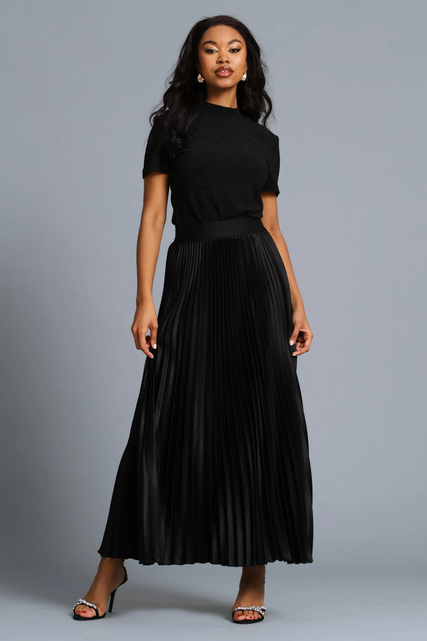 High Neck Shimmer Blouse - Black - Image 7