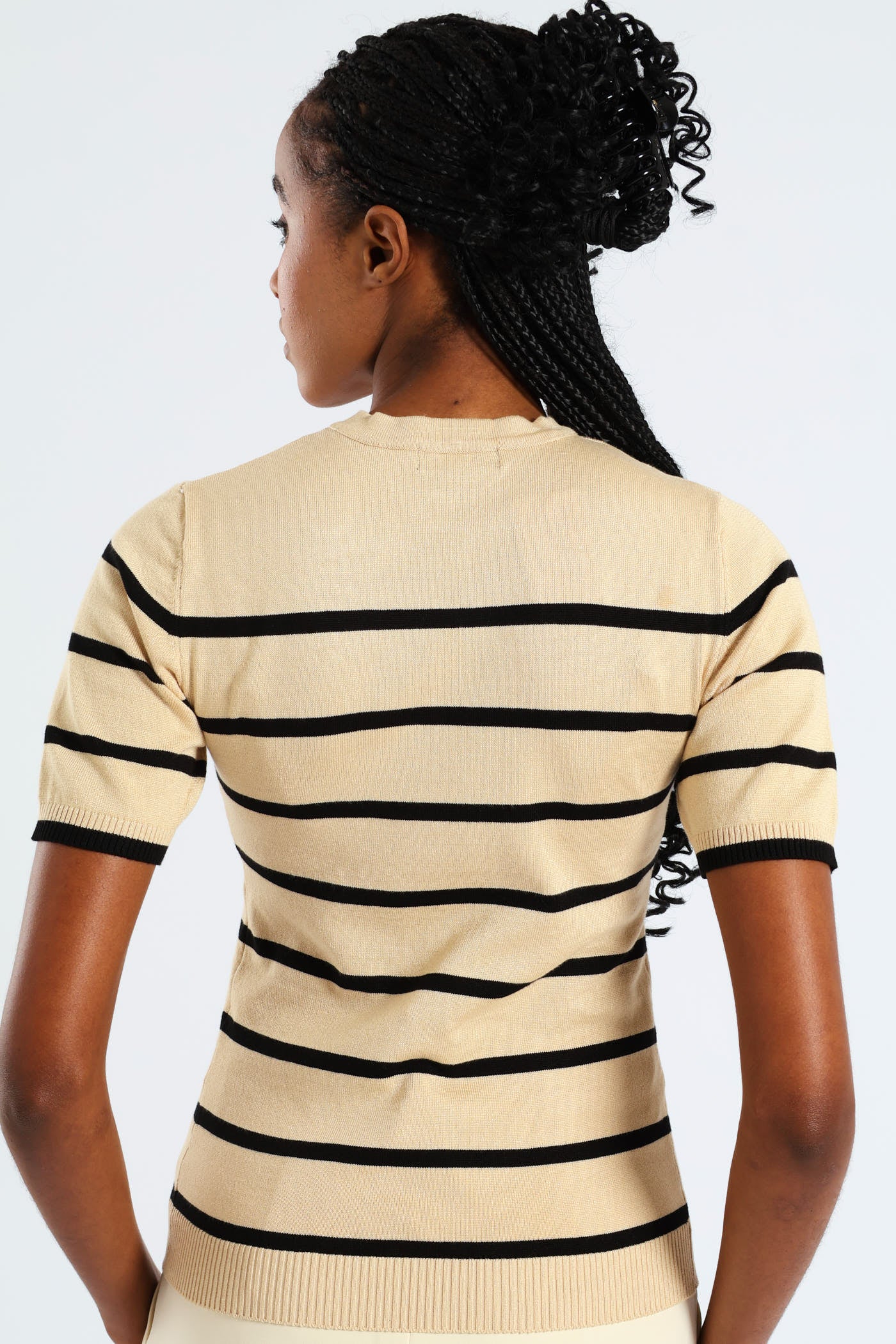 Hi Neck Striped Pullover - Taupe - Image 4