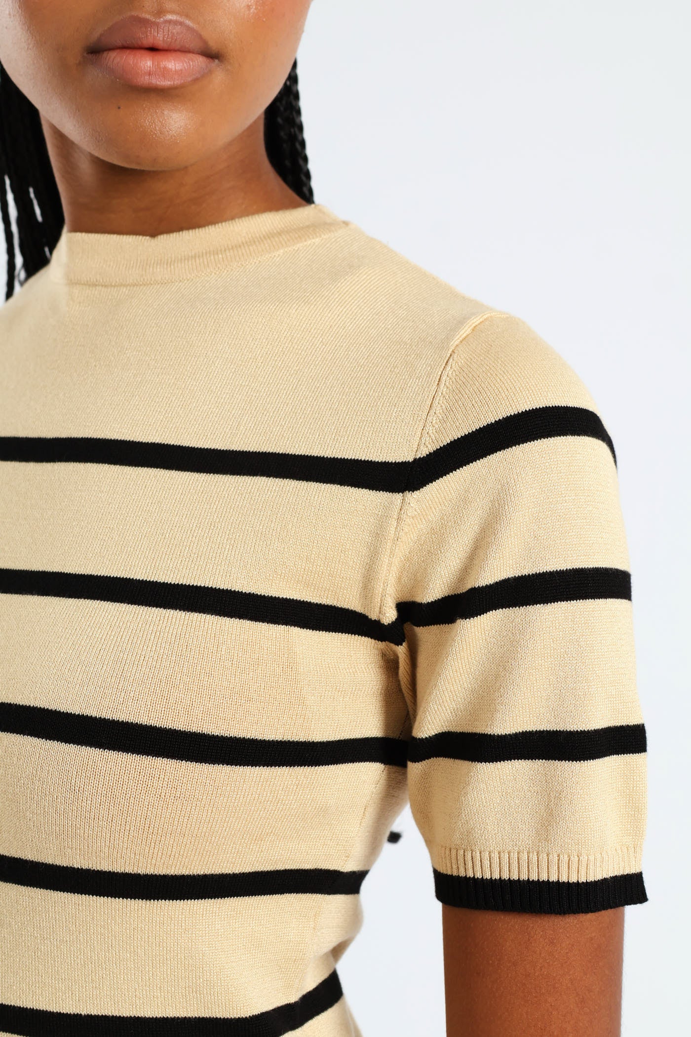 Hi Neck Striped Pullover - Taupe - Image 5