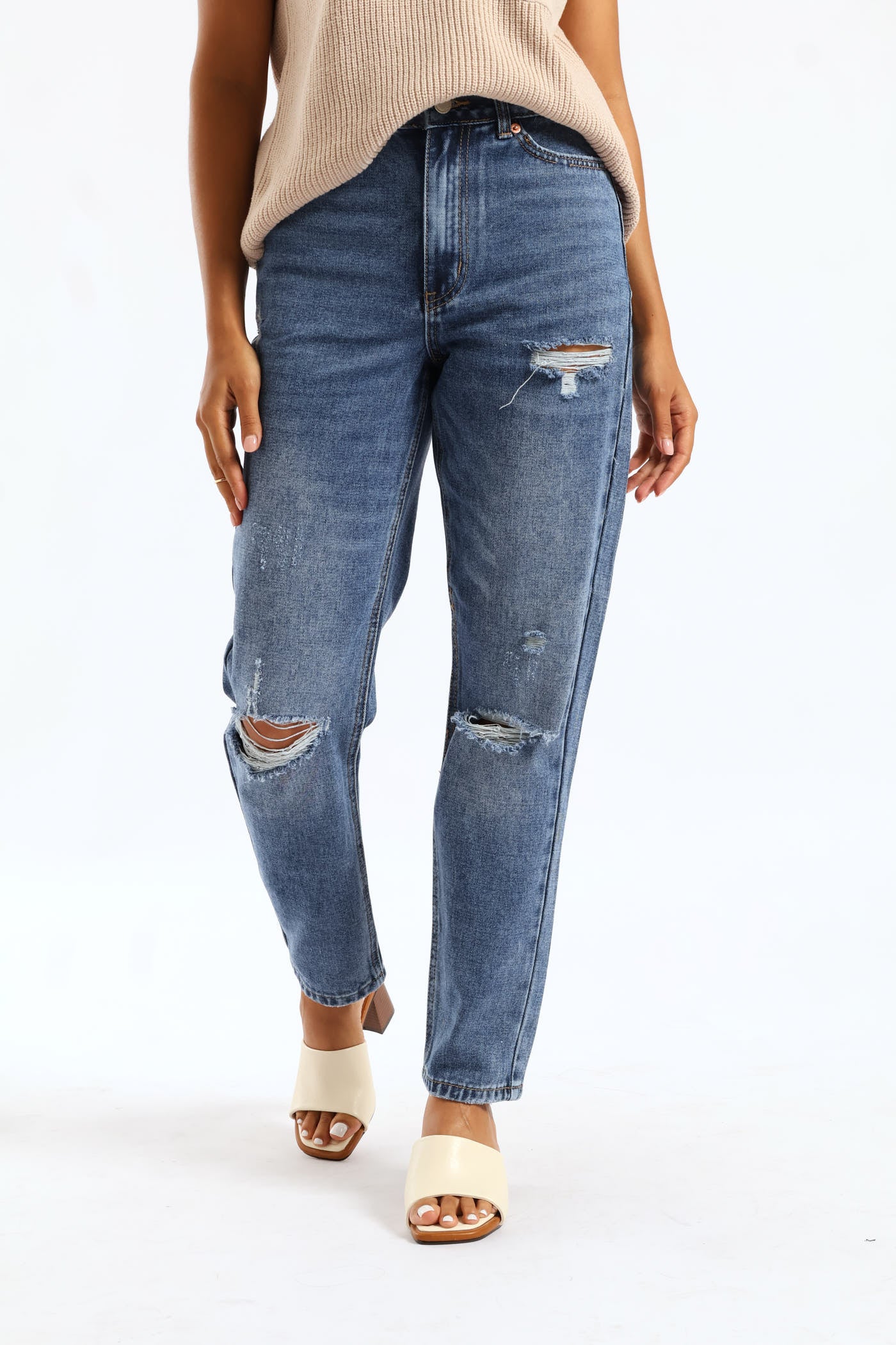 Hi-Rise Abraised Mom Jean - Dark Wash - Image 2