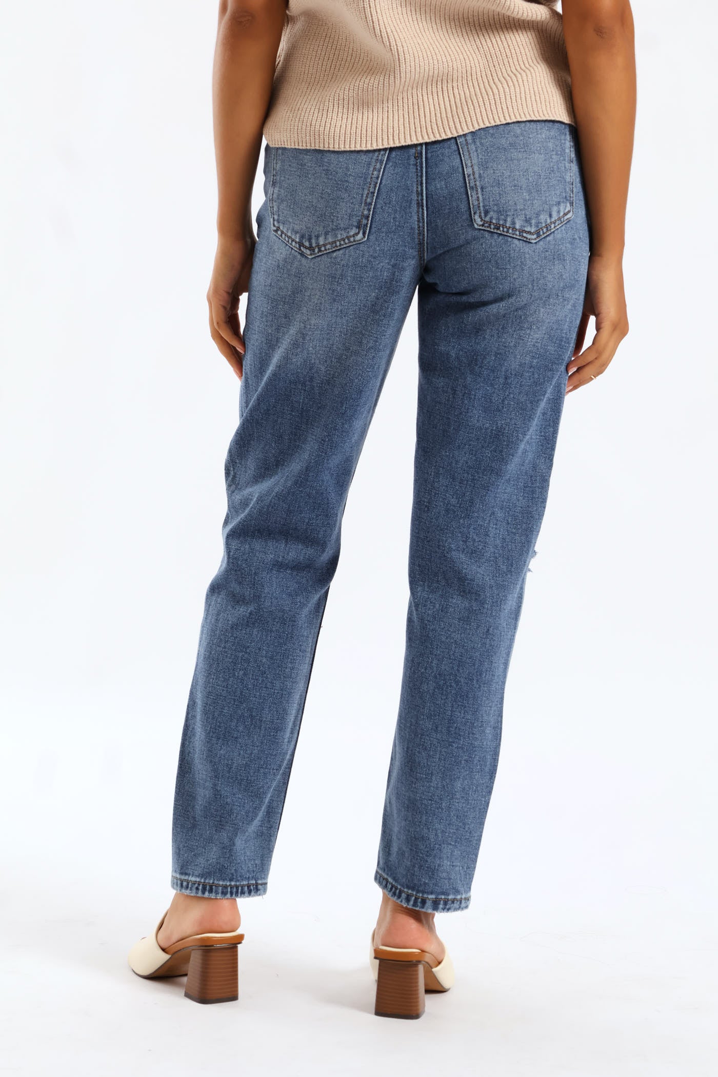 Hi-Rise Abraised Mom Jean - Dark Wash - Image 3
