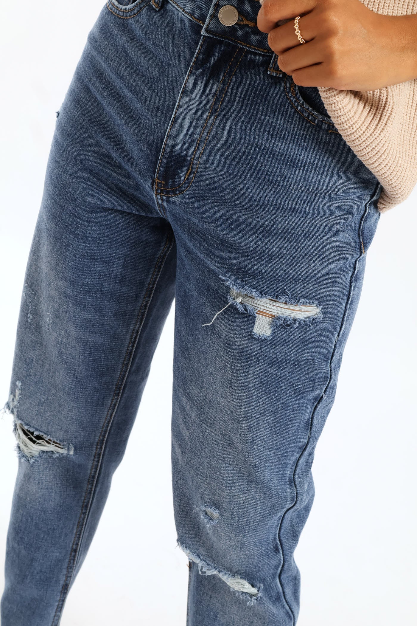 Hi-Rise Abraised Mom Jean - Dark Wash - Image 4