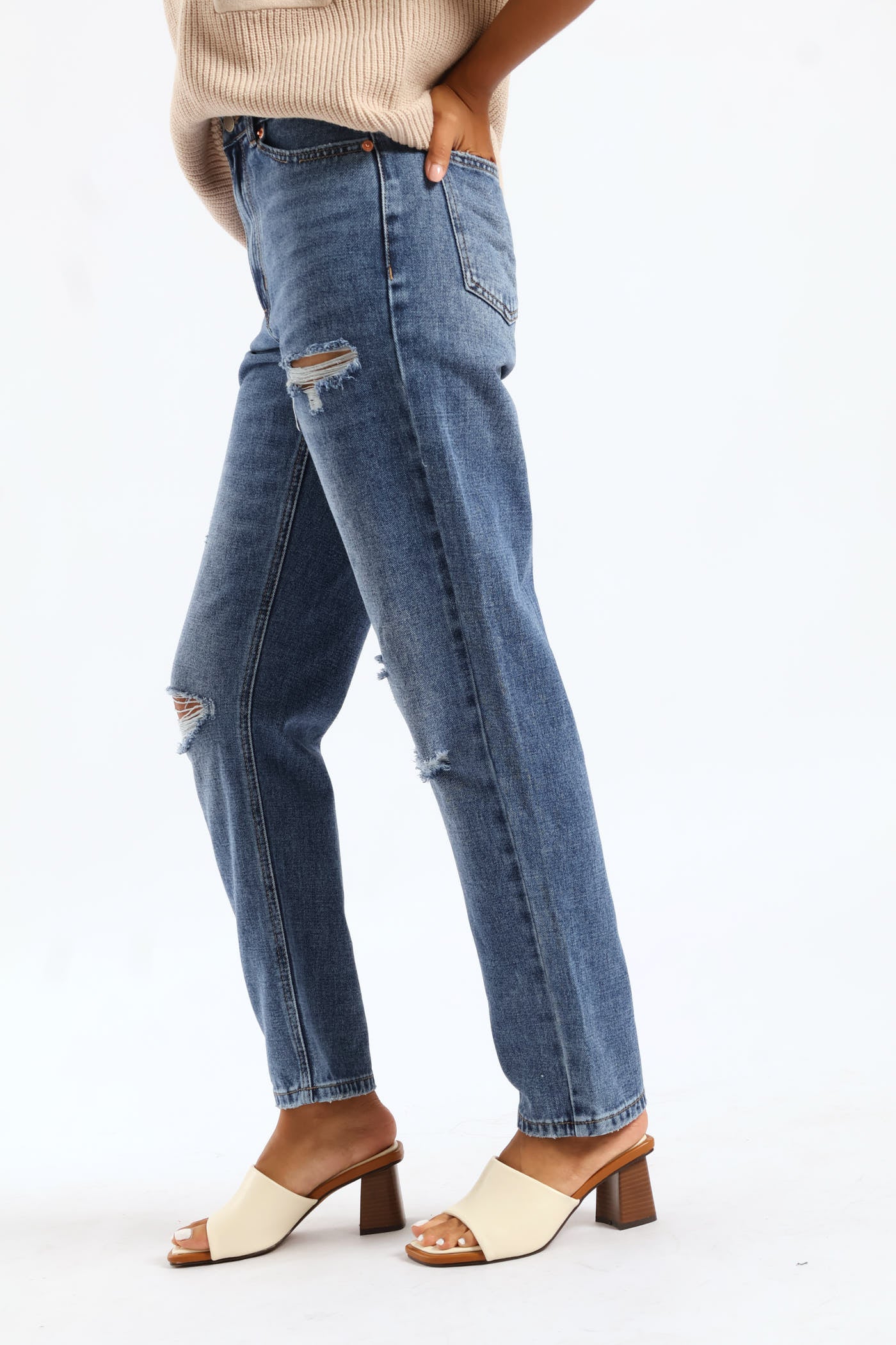Hi-Rise Abraised Mom Jean - Dark Wash - Image 5