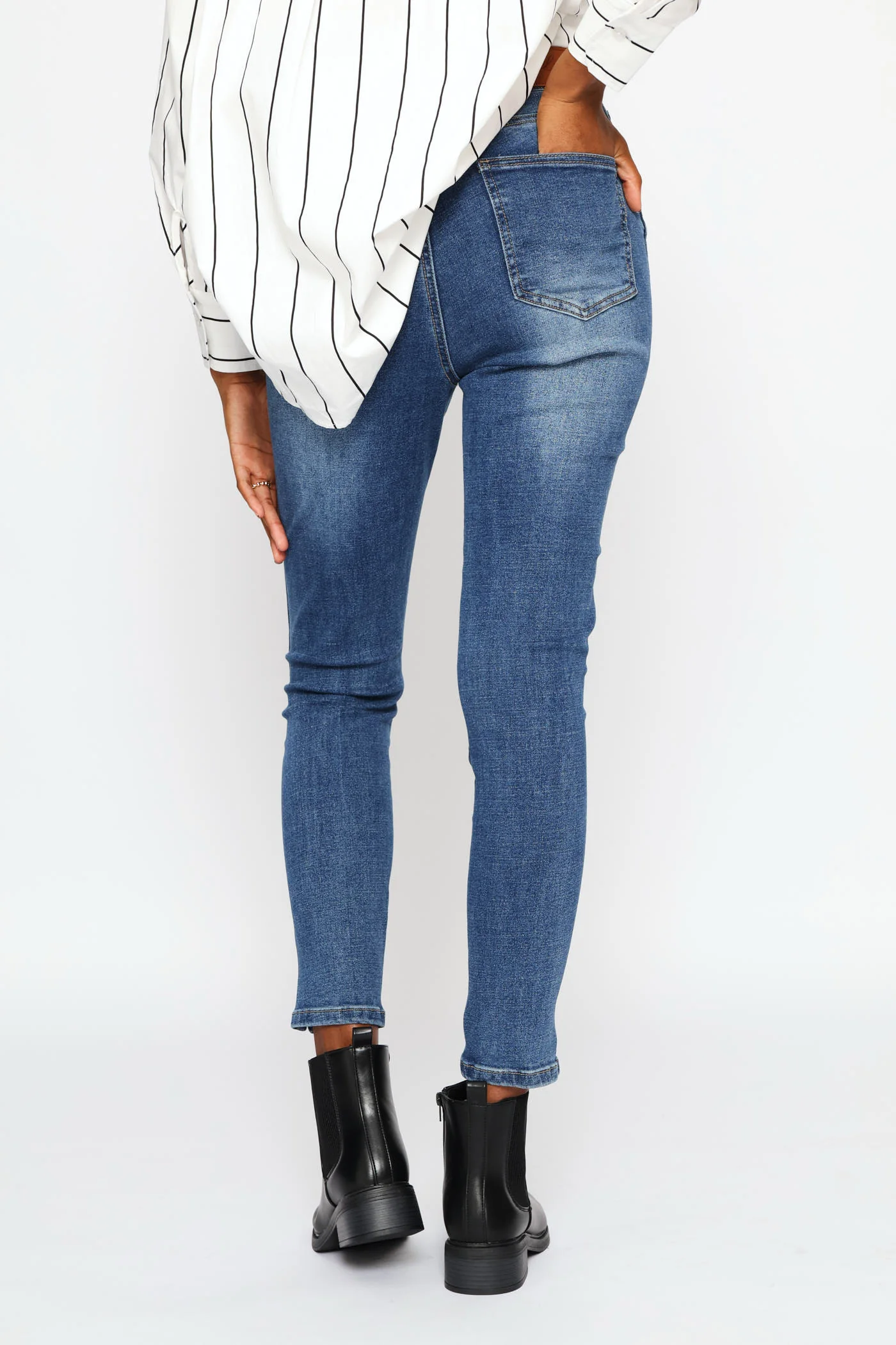 Hi-Rise Abraised Skinny Denim - Dark Wash - Image 6