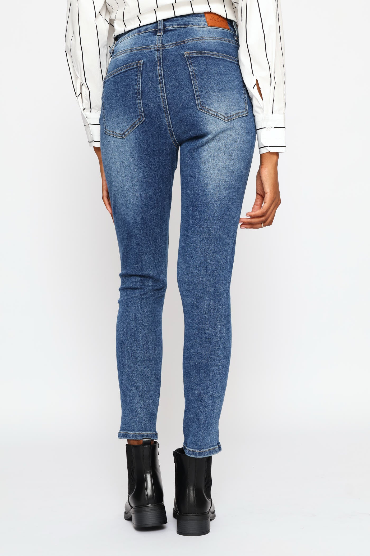 Hi-Rise Abraised Skinny Denim - Dark Wash - Image 7