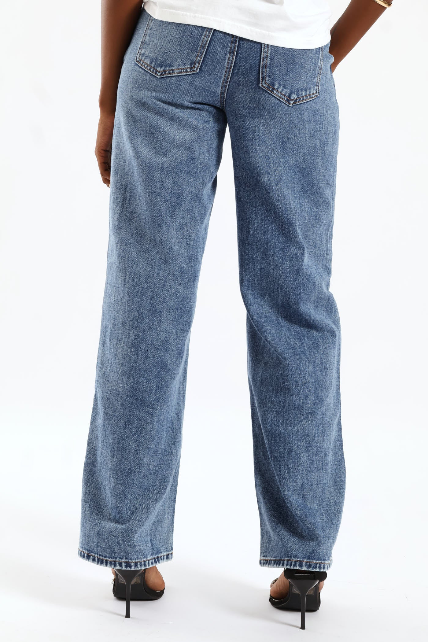 Hi Rise Belted Panel Detail Wideleg Denim - Medium Wash - Image 5