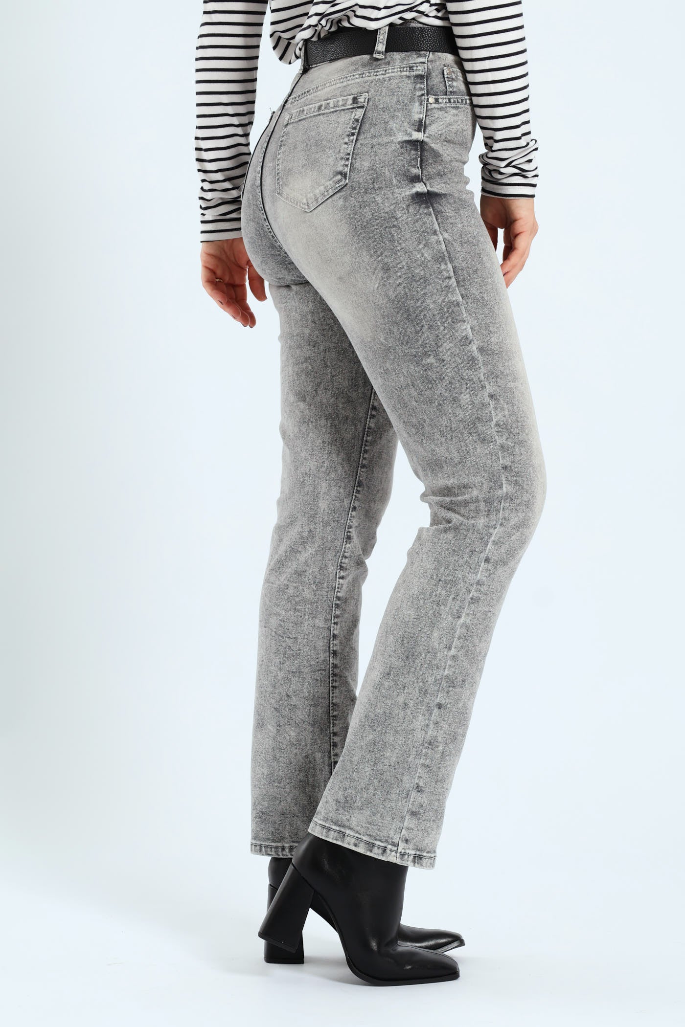 Hi-Rise Belted Straight Leg Denim - Salty Grey - Image 2