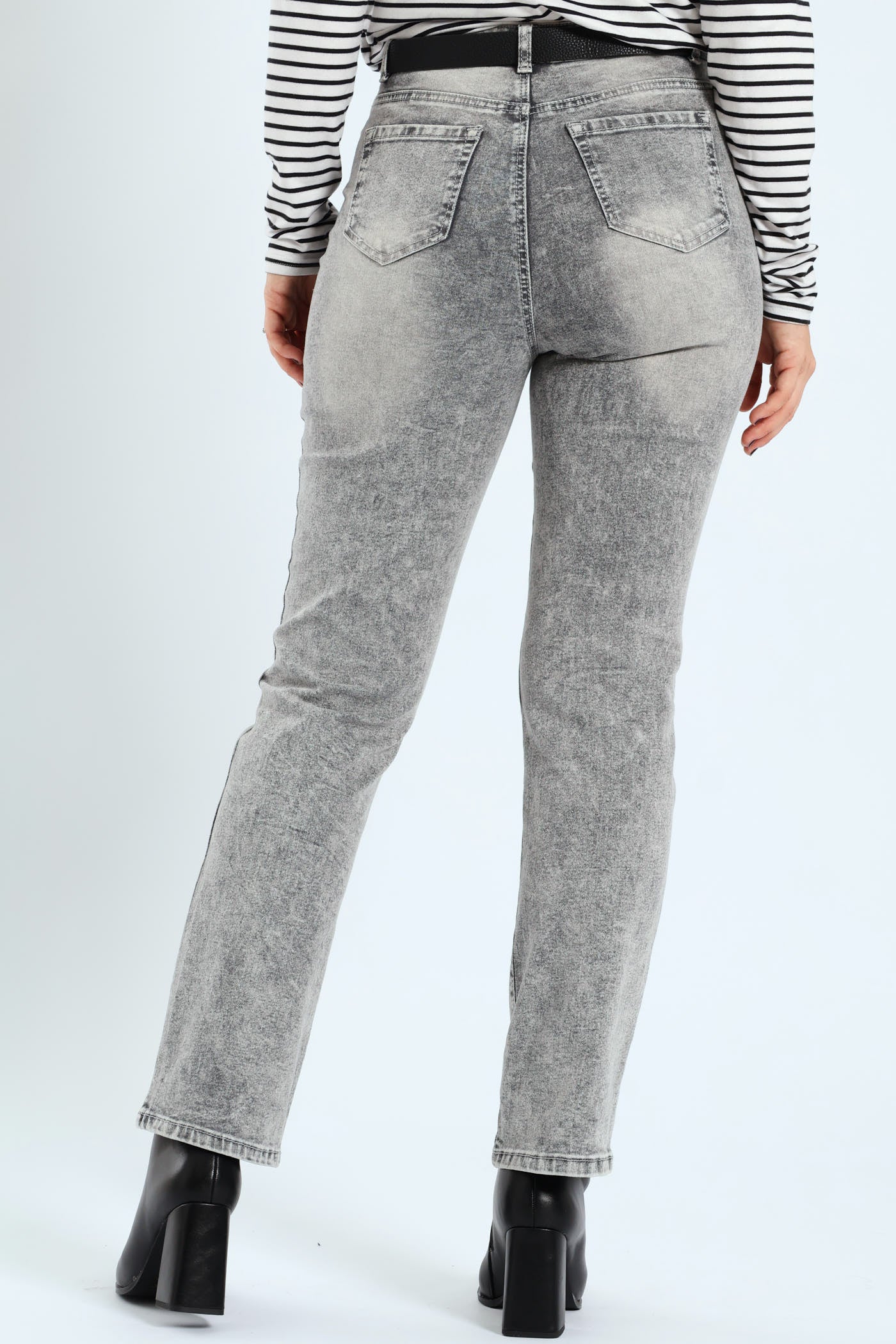 Hi-Rise Belted Straight Leg Denim - Salty Grey - Image 3