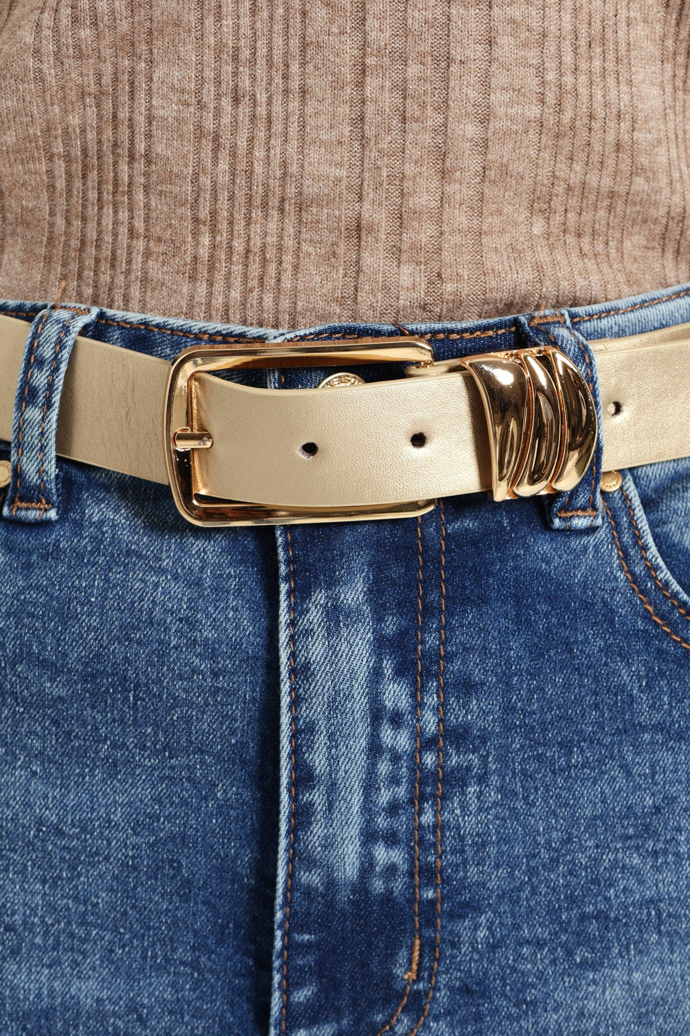 Hi-Rise Belted Straight Leg Jean - Dark Wash - Image 5