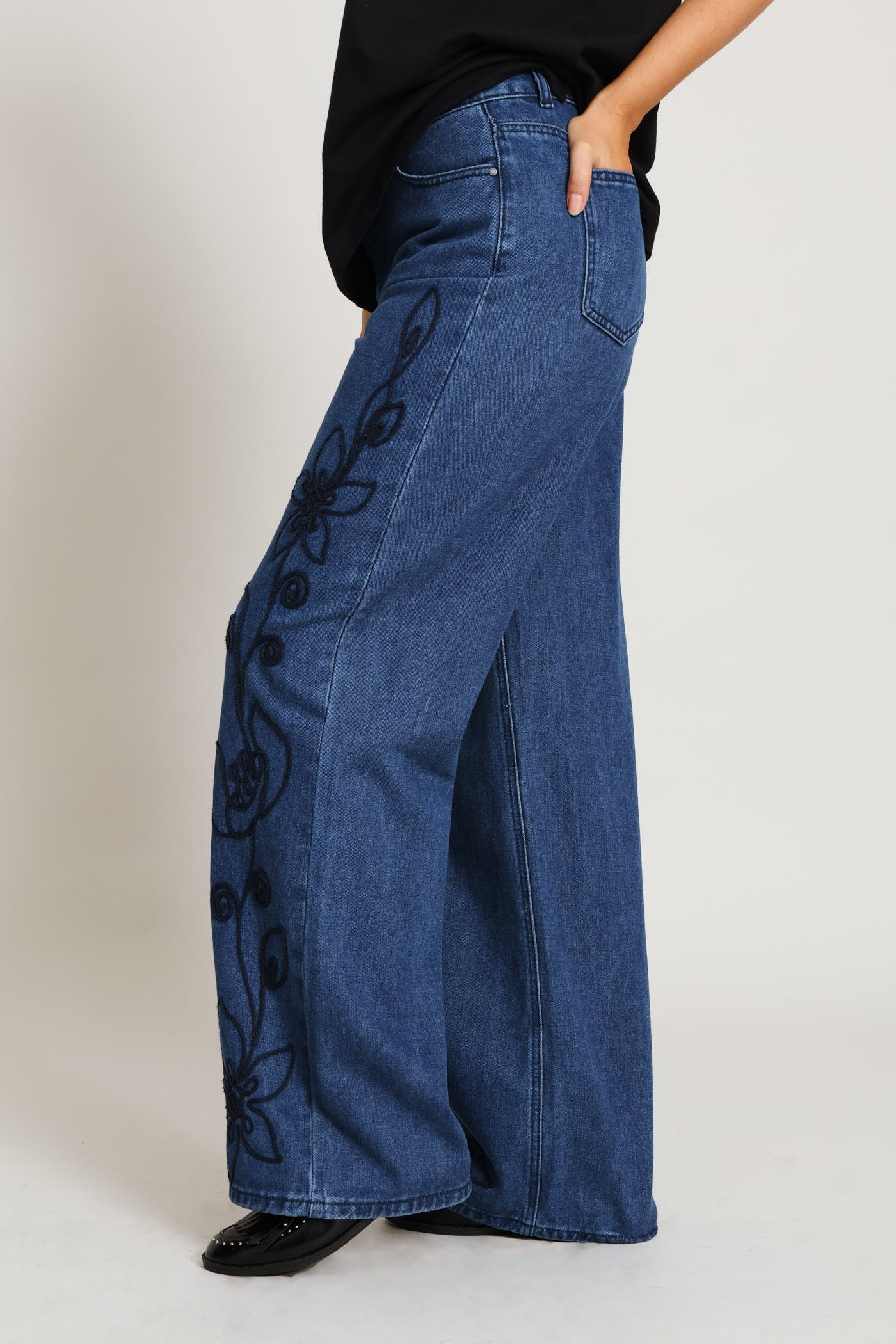 Hi-Rise Cornelli Wide Leg Jean - Dark Wash - Image 2