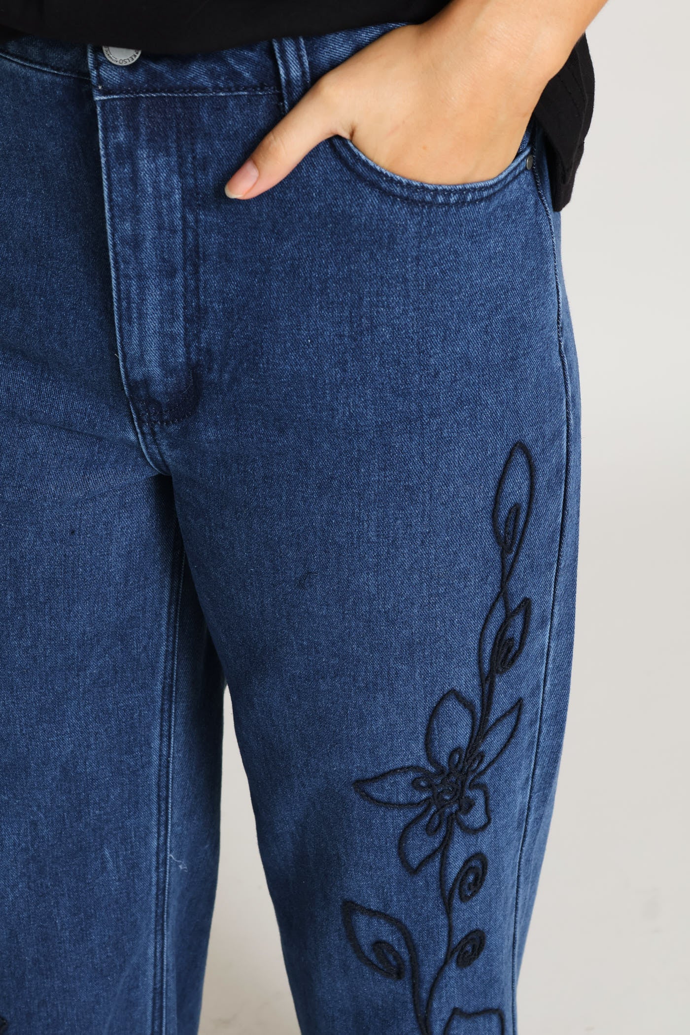 Hi-Rise Cornelli Wide Leg Jean - Dark Wash - Image 5