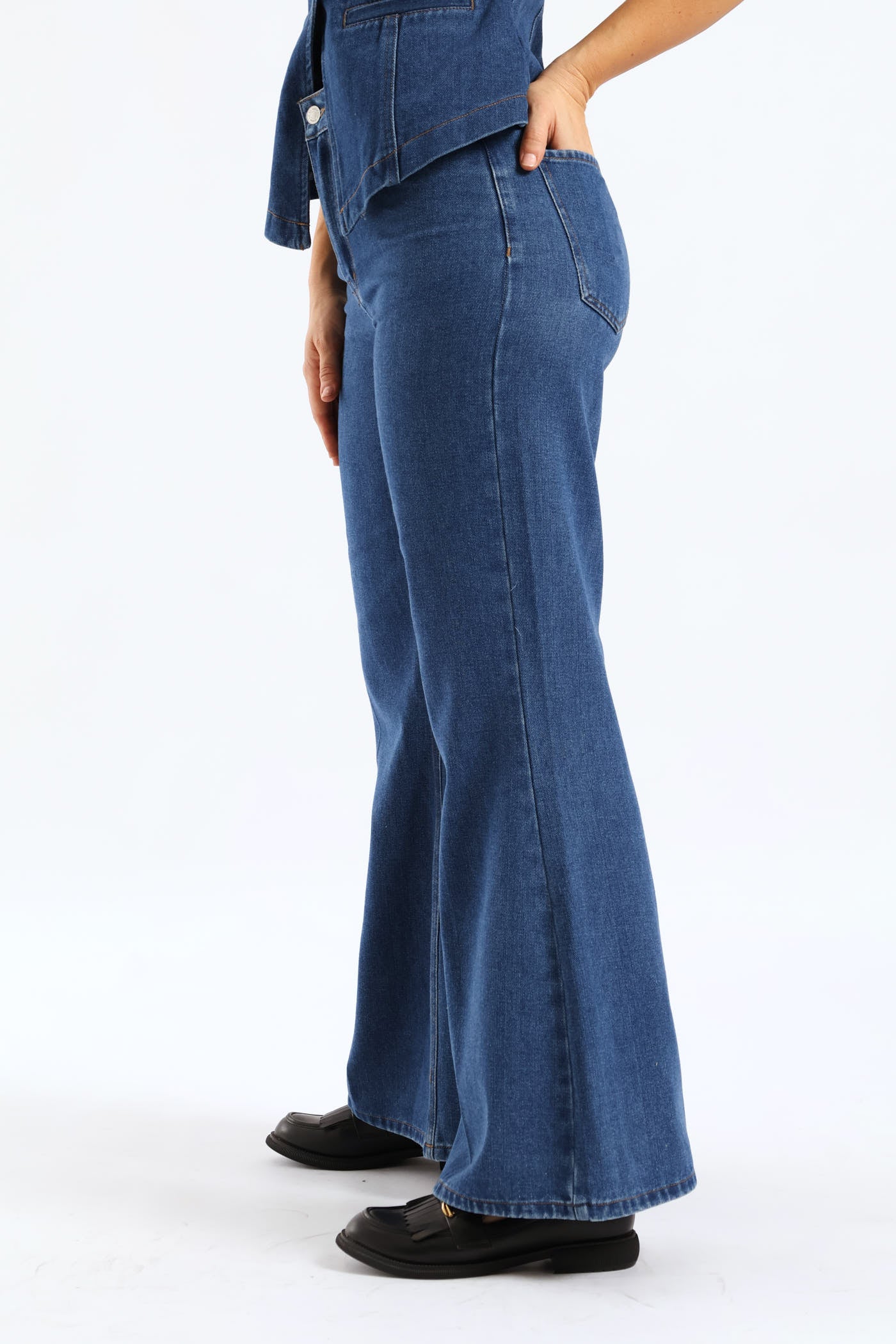 Hi-Rise Crease Front Flare Denim - Dark Wash - Image 2