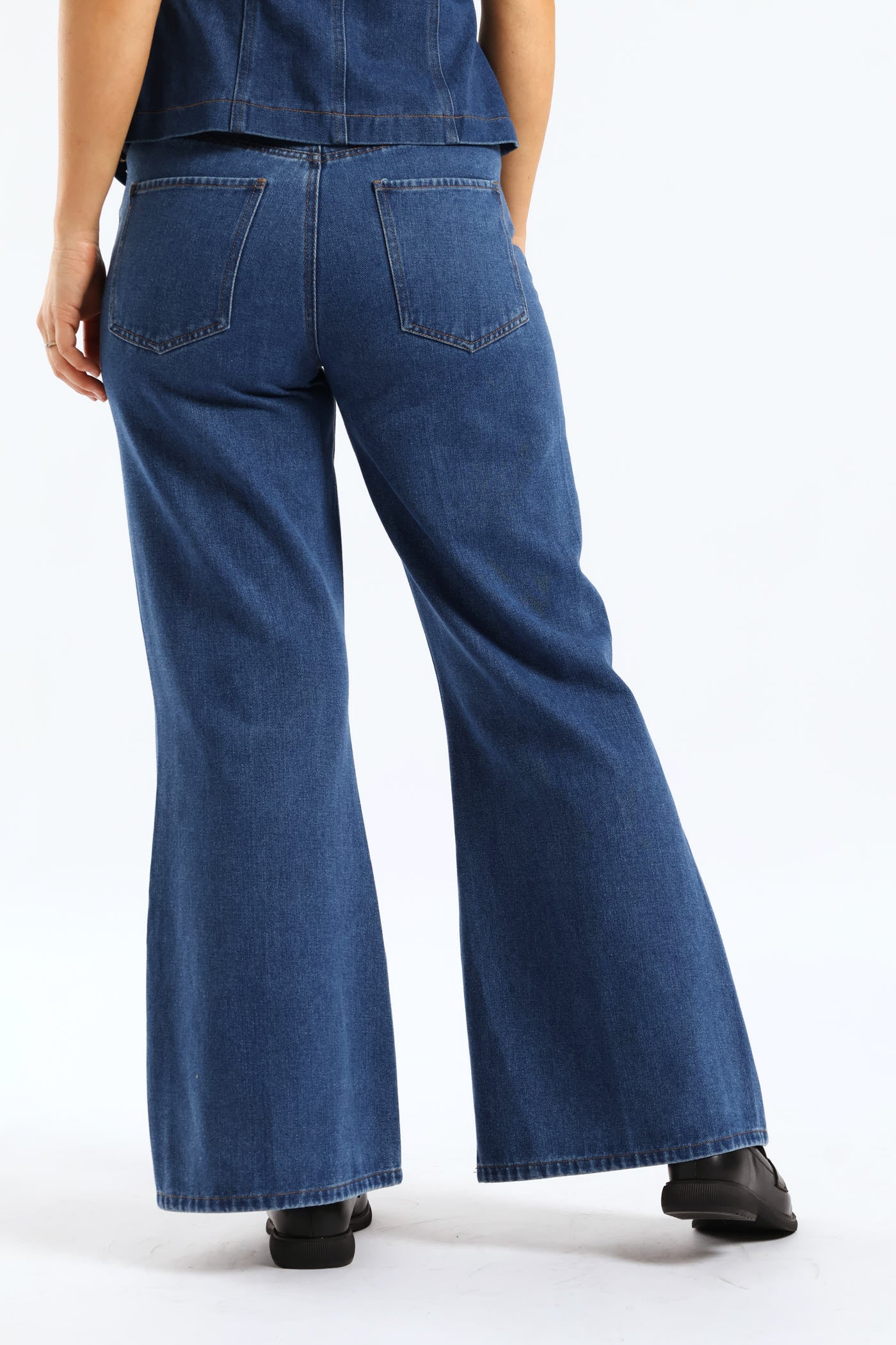 Hi-Rise Crease Front Flare Denim - Dark Wash - Image 4