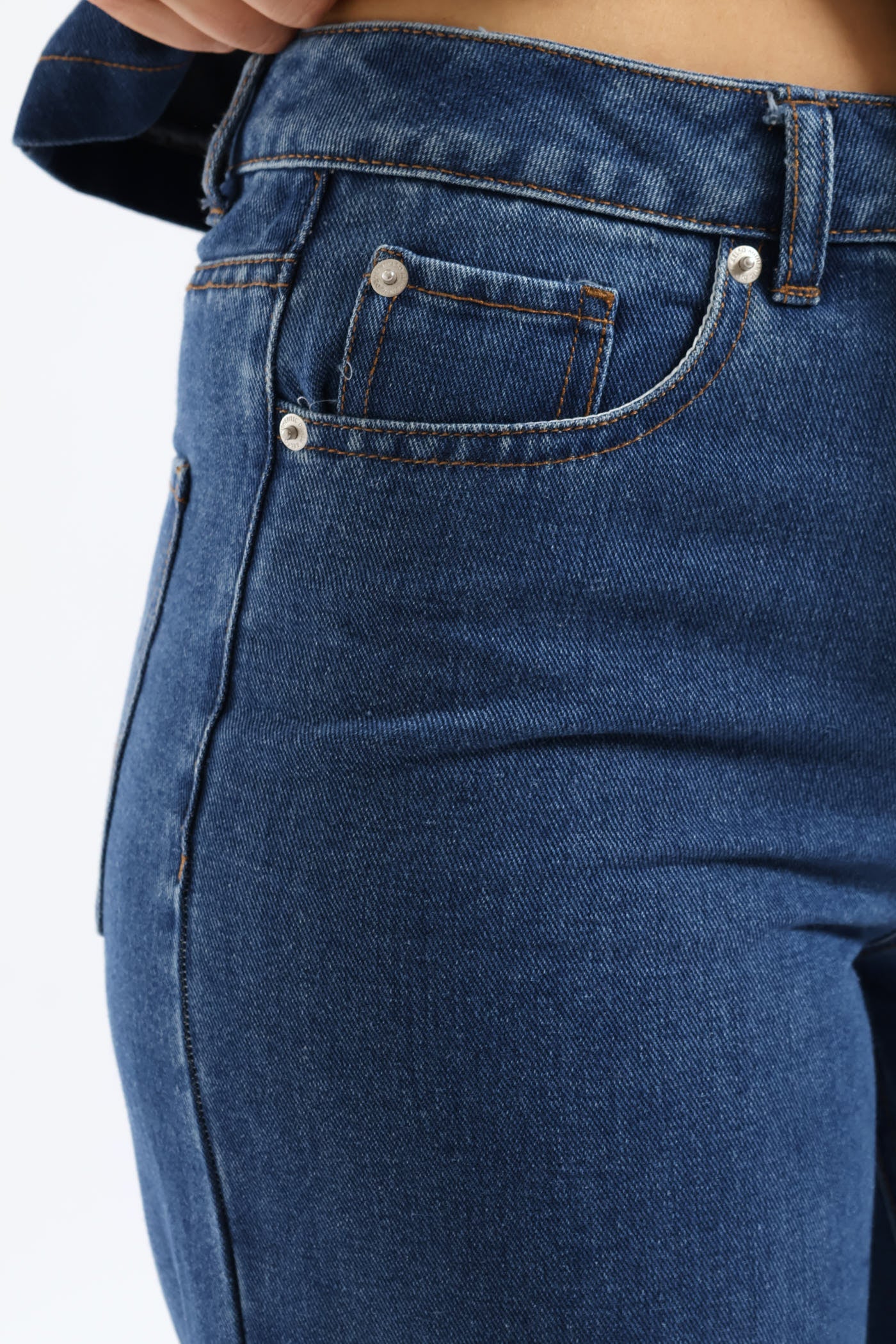 Hi-Rise Crease Front Flare Denim - Dark Wash - Image 5