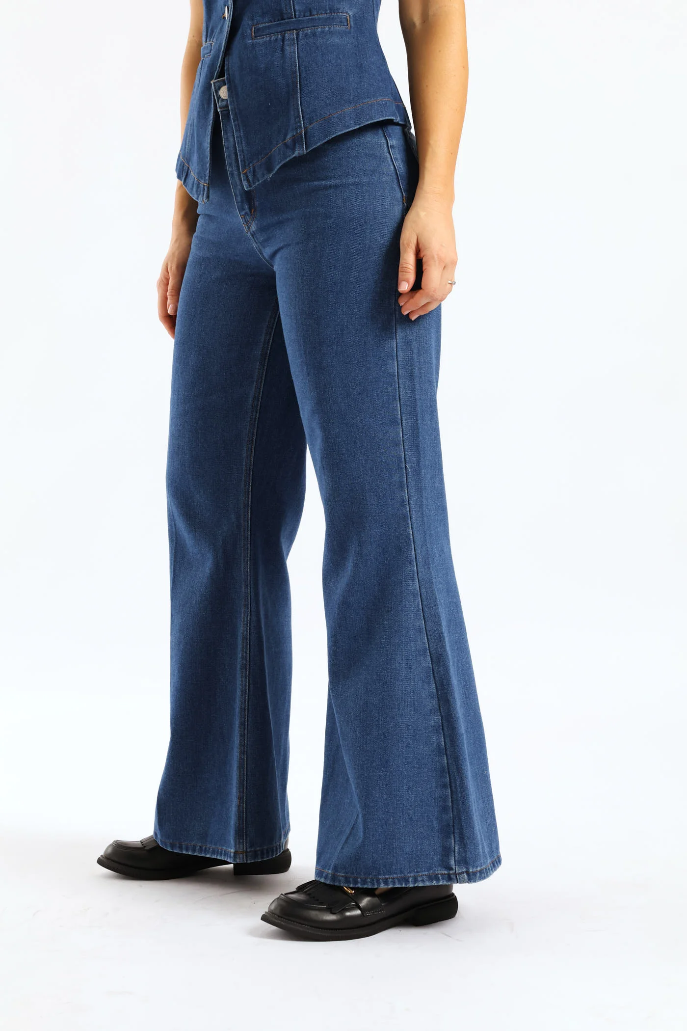 Hi-Rise Crease Front Flare Denim - Dark Wash - Image 6