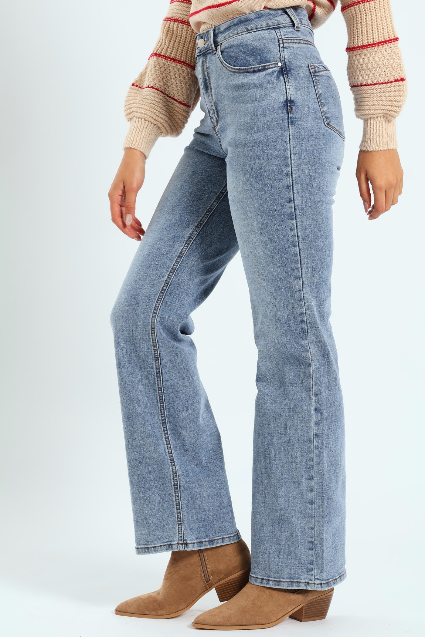 Hi-Rise Crosshatch Bootleg Jean - Light Wash - Image 3