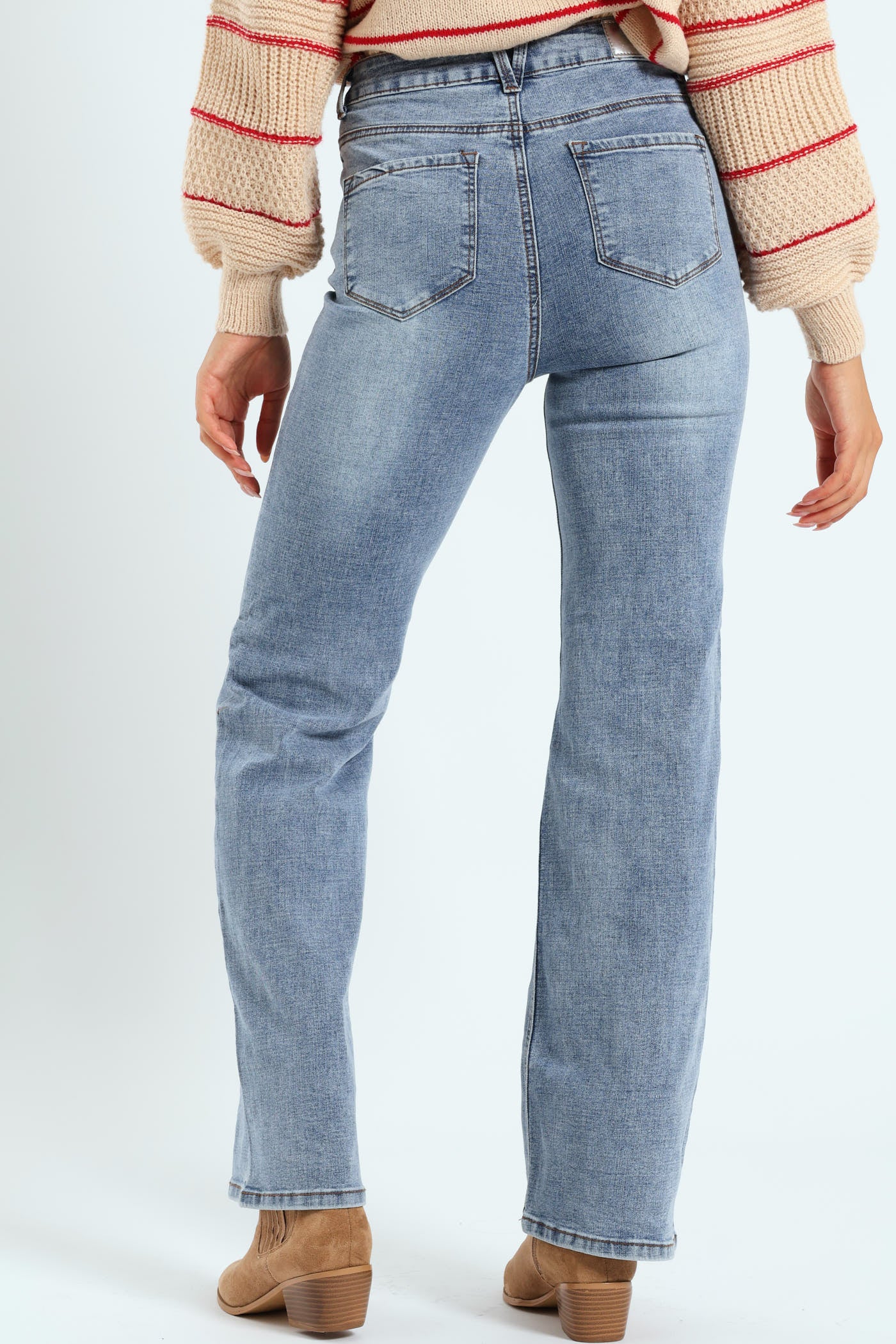 Hi-Rise Crosshatch Bootleg Jean - Light Wash - Image 6