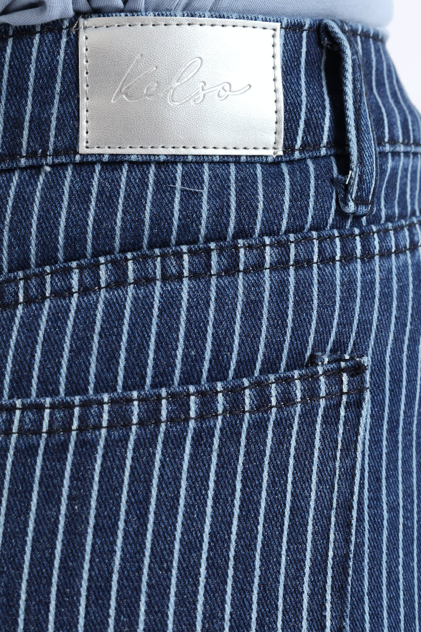 Hi Rise Pinstripe Wide Leg Denim - Raw Wash - Image 2