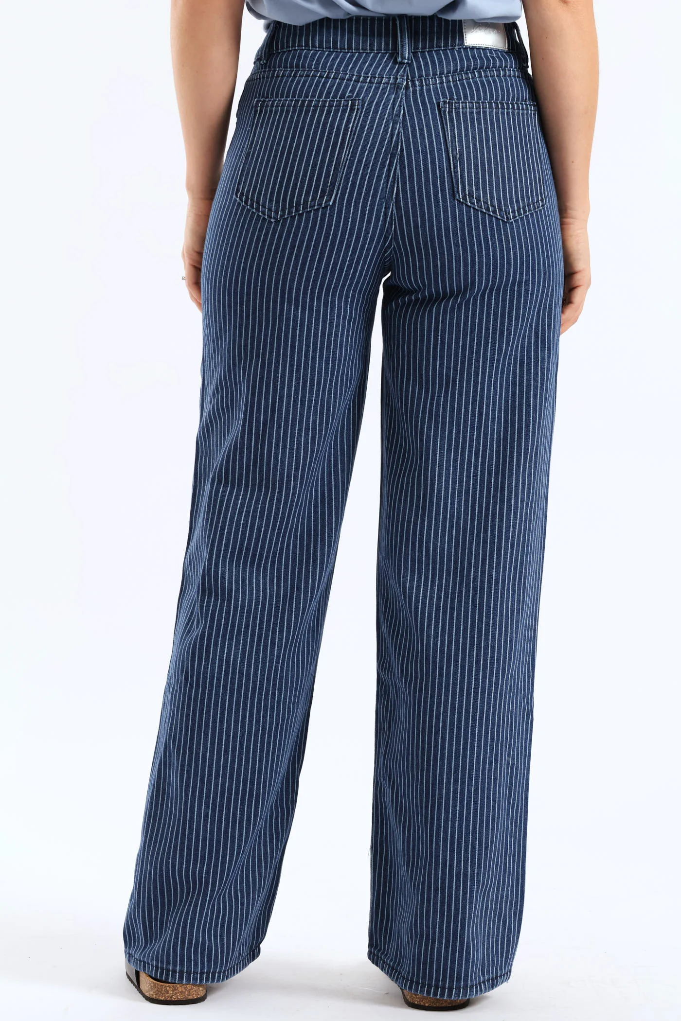 Hi Rise Pinstripe Wide Leg Denim - Raw Wash - Image 4