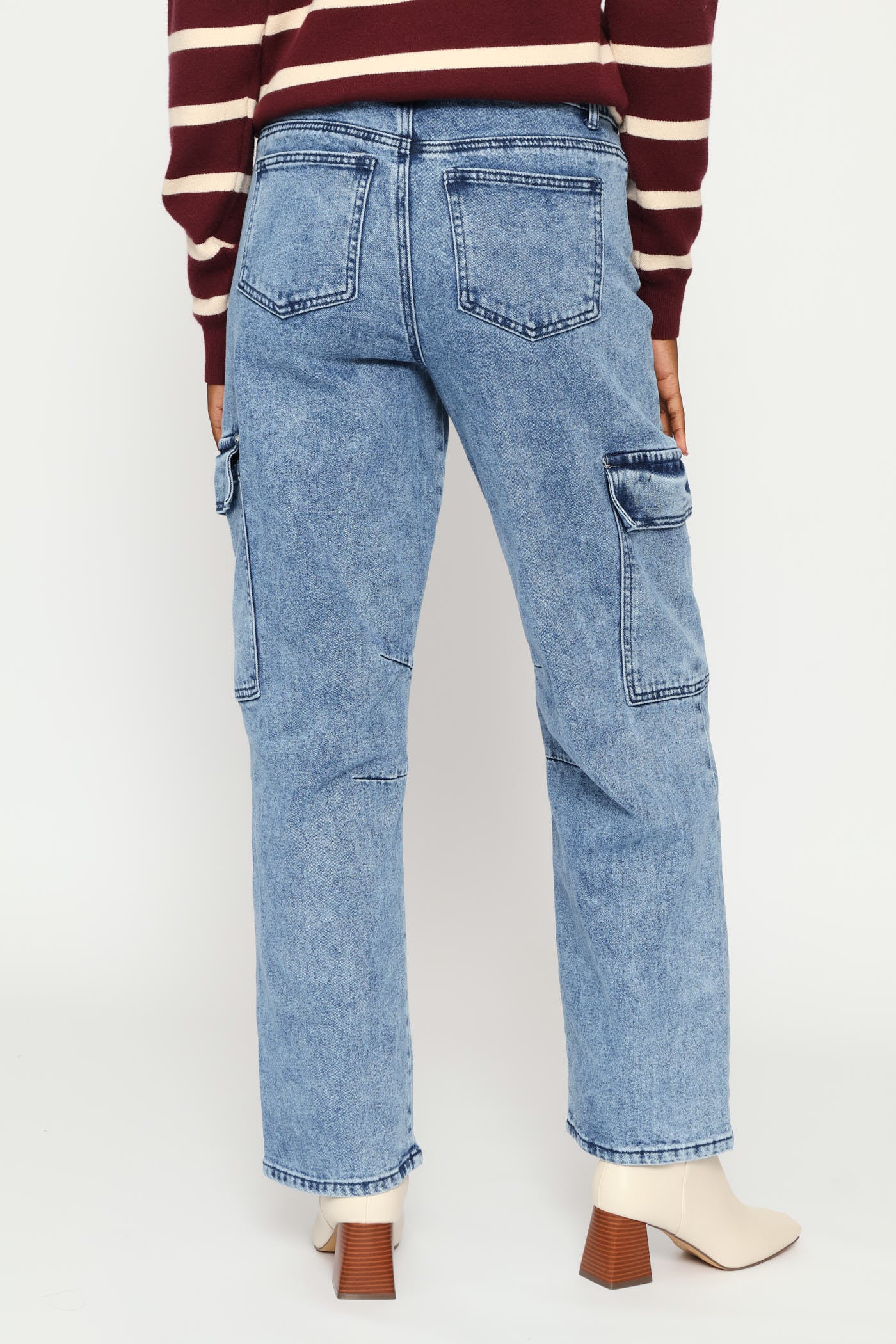 Hi-Rise Straight Leg Cargo Pocket Denim - Mid Wash - Image 4